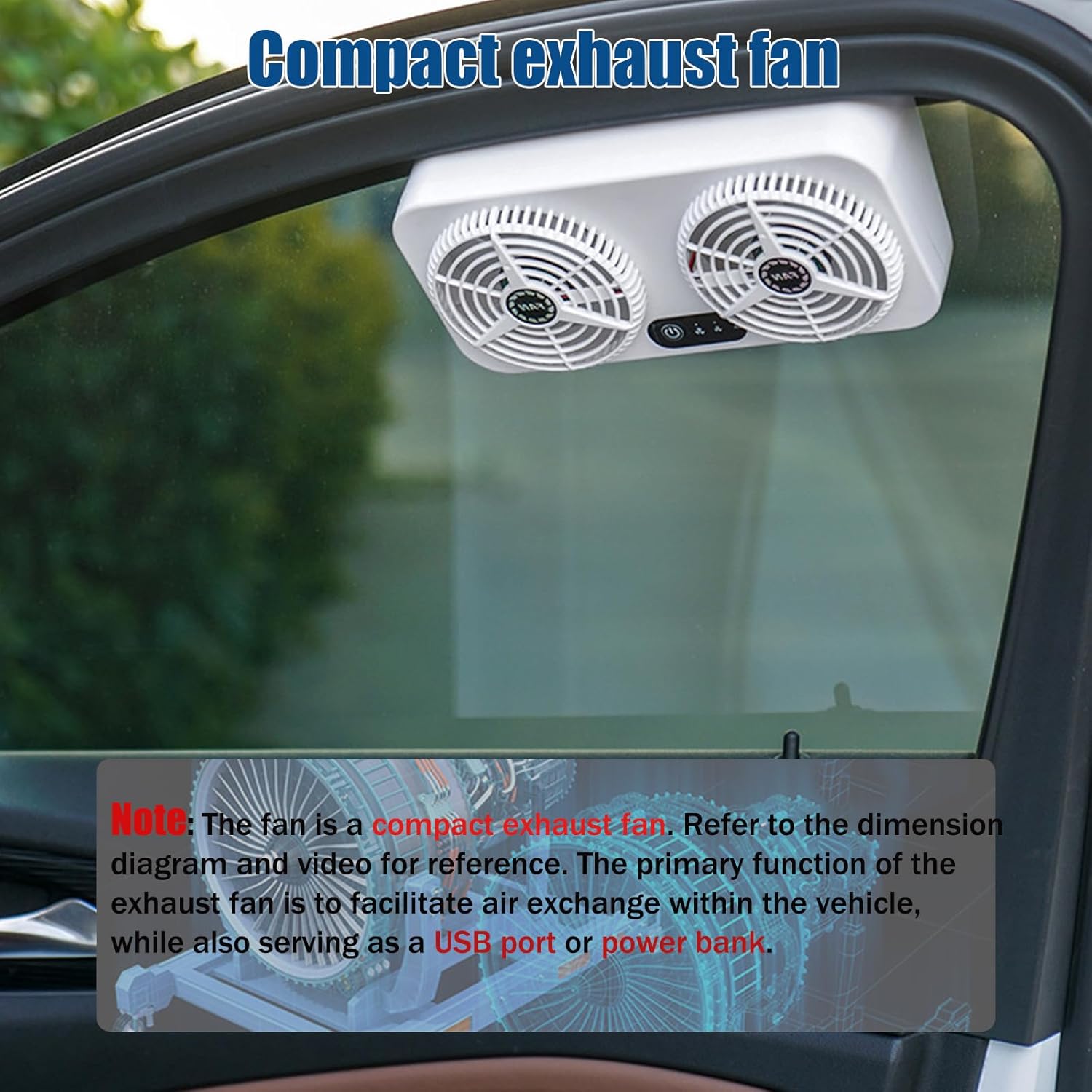 2.4v 5w Usb Twin Window Fan, Charging Air Vent Exhaust Small Window Fan, 3 Levels Adjustable Window Fans with Exhaust Intake Install to Door Glass(equip Motor) - Image 3