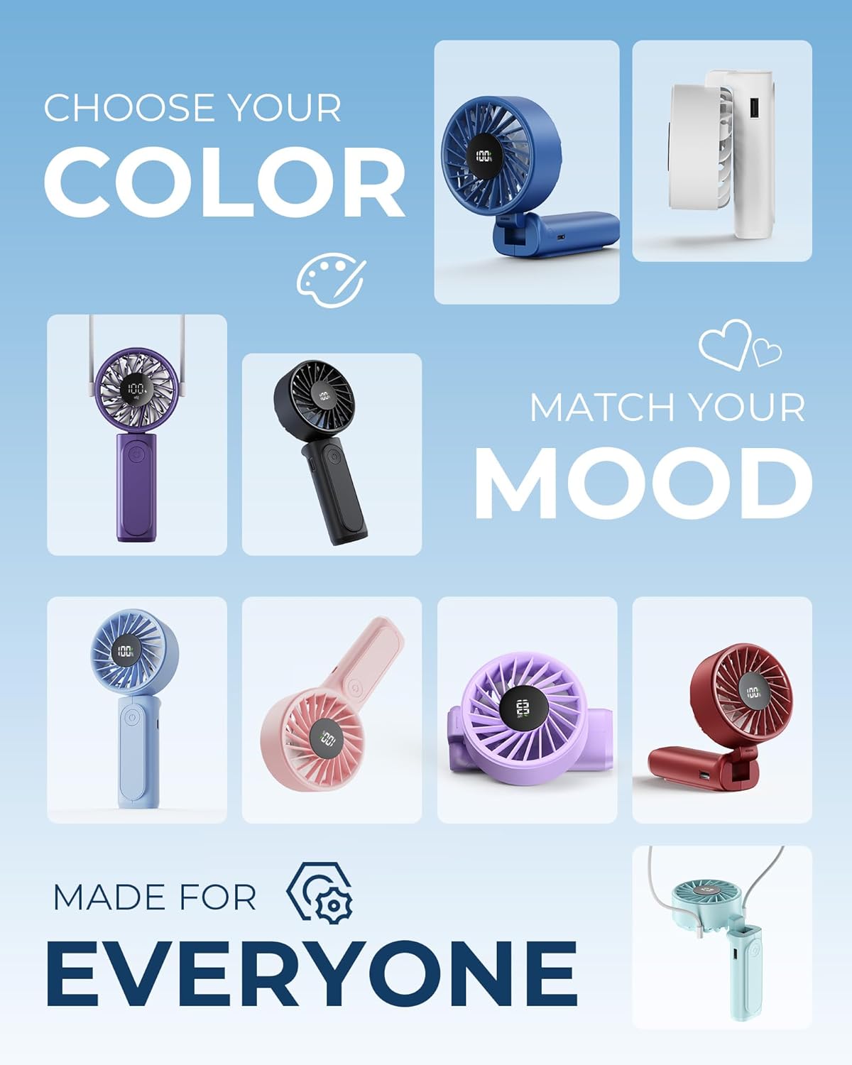 Handheld Portable Fan, 4000mAh, Rechargeable Personal Fan, 180° Foldable Mini Desk Fan with 6 Wind Speed, LCD Digital Display, Lanyard as Neck Fan, Ultra Quiet, Pocket Size, Blue - Image 6