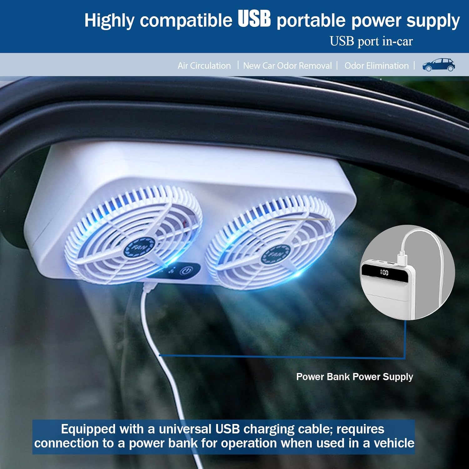 2.4v 5w Usb Twin Window Fan, Charging Air Vent Exhaust Small Window Fan, 3 Levels Adjustable Window Fans with Exhaust Intake Install to Door Glass(equip Motor) - Image 5