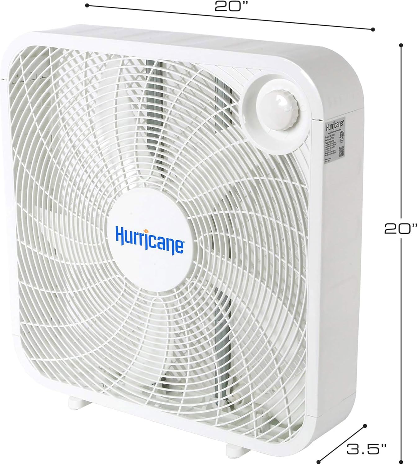 Hurricane 2-Pack Classic Floor Mount Box Fan w/ 3 Quiet Speeds, White, 20" - Corded Portable Electric Air Cooling Unit w/Powerful 2400 CFM Airflow for Home, Garage, Office, Bedroom & Basement - Image 3