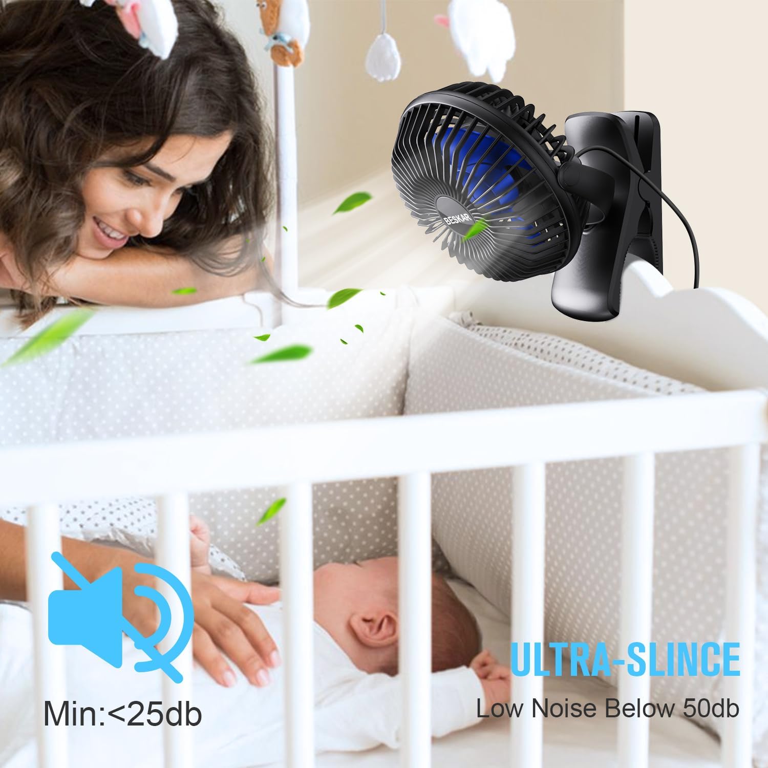 BESKAR USB Powered Clip on Fan, Portable Small Fan with Cord, 3 Speeds Strong Airflow, Personal Fan with Sturdy Clamp, Quiet Desk Fan & Clip Fan - Image 3