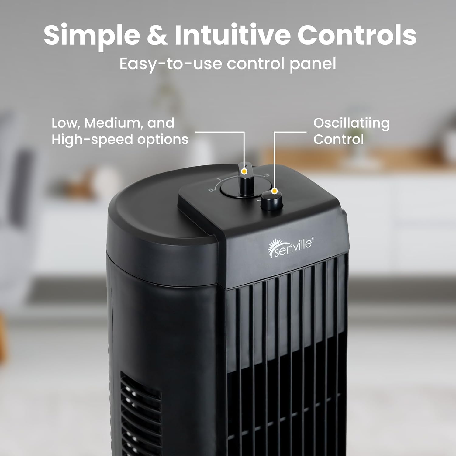 Senville 27" Standing Fan for Bedroom and Home with 60° Oscillation, 3 Speed, Compact Space-Saving Design, SENFZ10-19M - Image 3