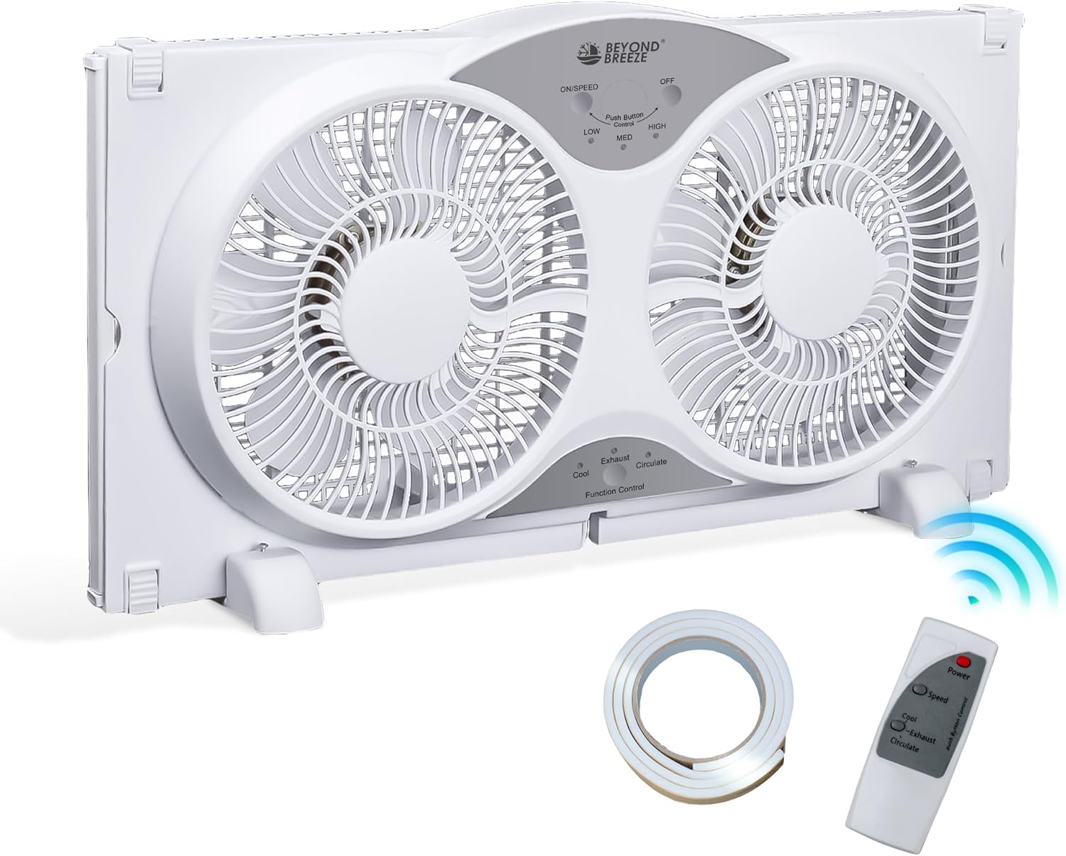 BEYOND BREEZE Window Fan Reversible Airflow, 9 Inch Dual Window Fan with 3-Speed 3 Modes, Remote Control Twin Window Fan 23.5" to 37" Adjustable Width for Bedroom, Kitchen, Home