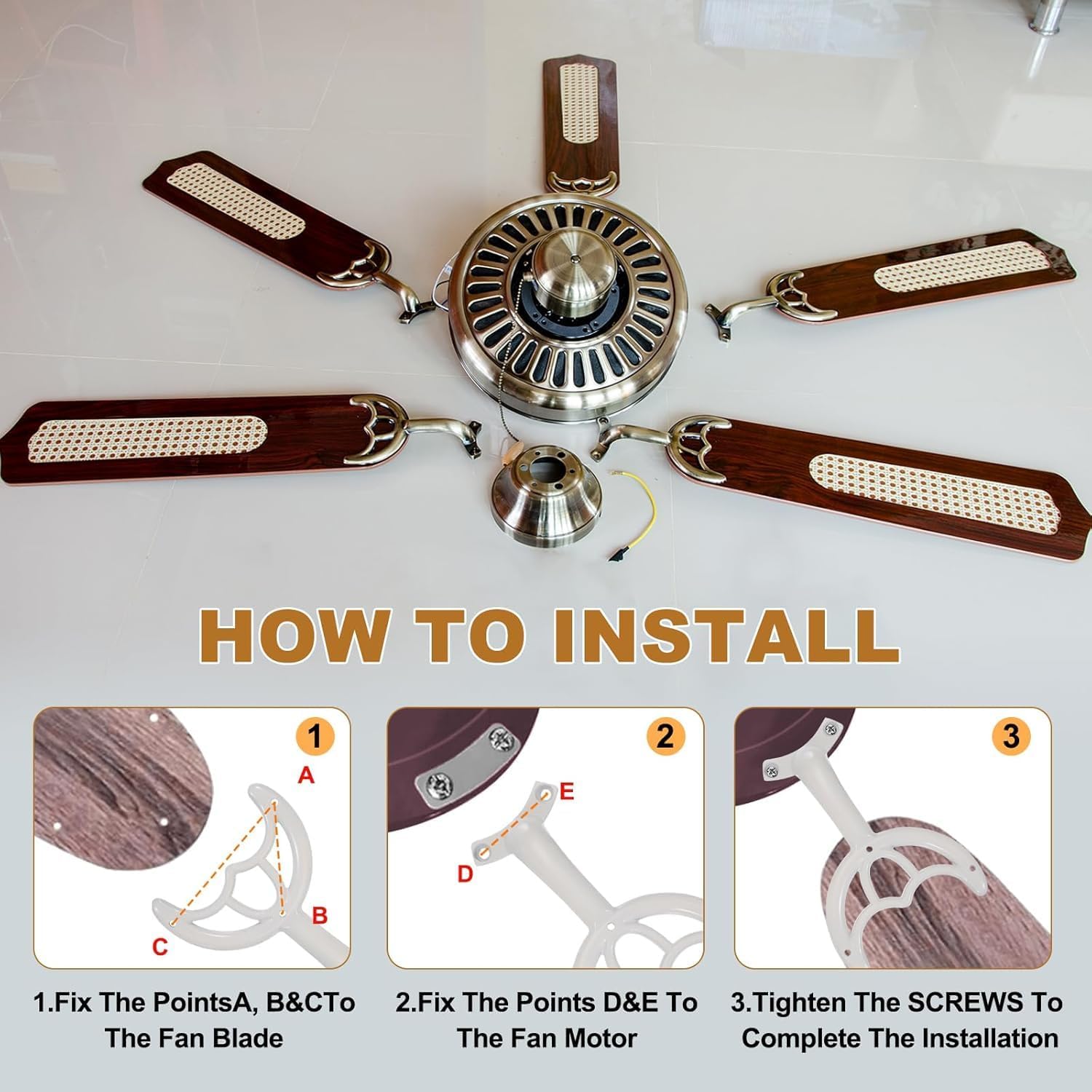 Ceiling Fan Blades Arms Replacement, 52" White Finish Ceiling Fan Blade Mounting Bracket Support Holders Replacement Parts for Replacing The Worn Fans Blades (White) - Image 4