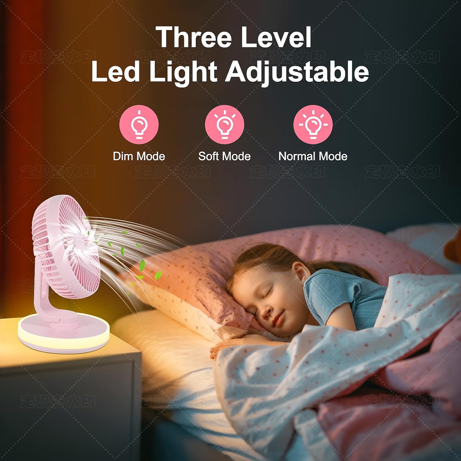 Small Desk Fan With Night Light, Auto Oscillating Table Fan With 3000mAh Rechargeable Battery, USB Personal Fan With 4 Speeds Wind, Adjustable Desktop Fan For Home, Office Bedroom, Camping (pink) - Image 5