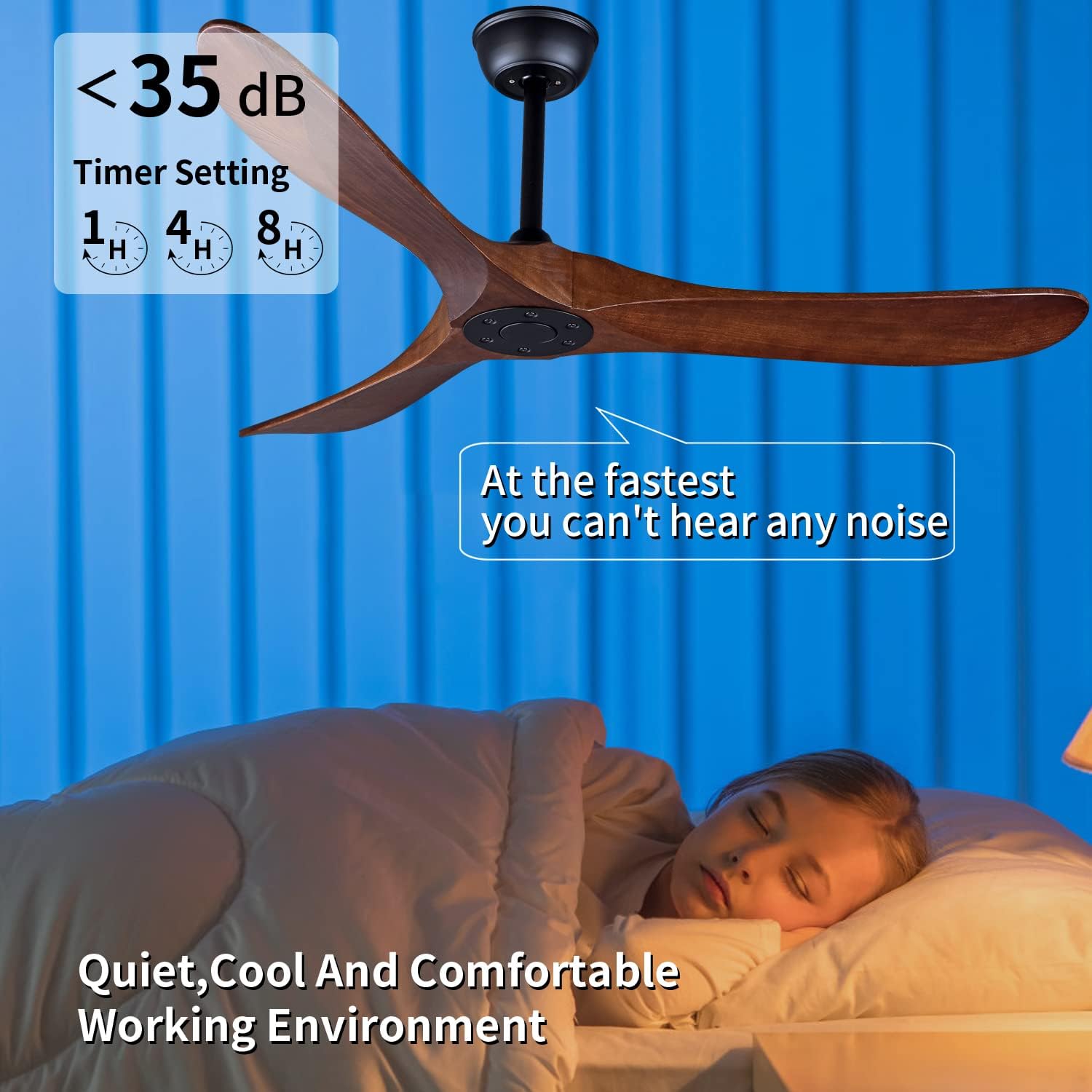 Bigzone 52" Outdoor/Indoor Ceiling Fans Without Lights, Energy Efficient DC Motor, 3 Balsa Wood Blades Ceiling Fan, Wood Ceiling Fan With Remote Control - Image 6