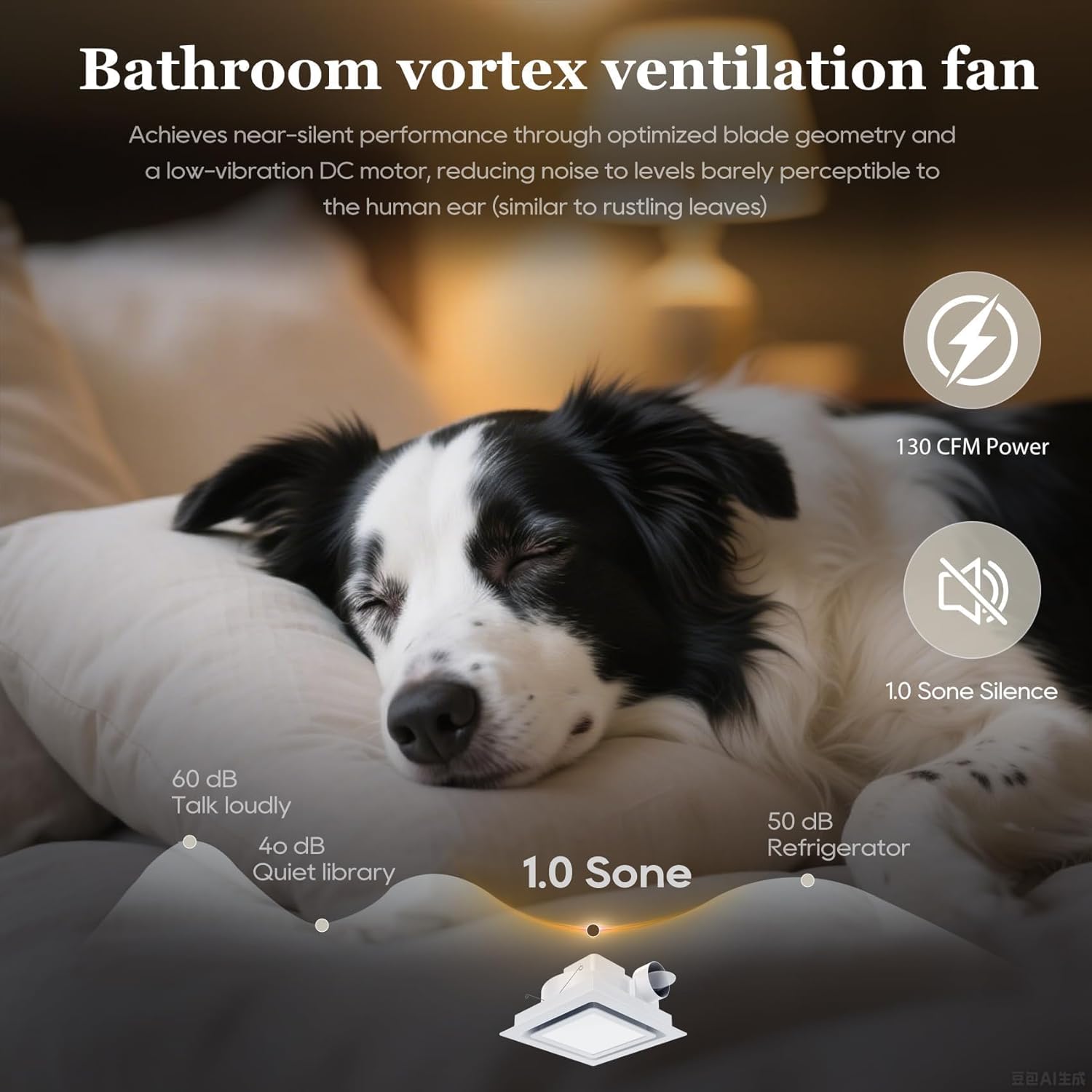 Bathroom Exhaust Fan 12" Panel Ultra Quiet without Light(10x10 Mount), 1.0 Sone 130CFM, 4" Duct for Bathroom/Garage/Home - Image 4