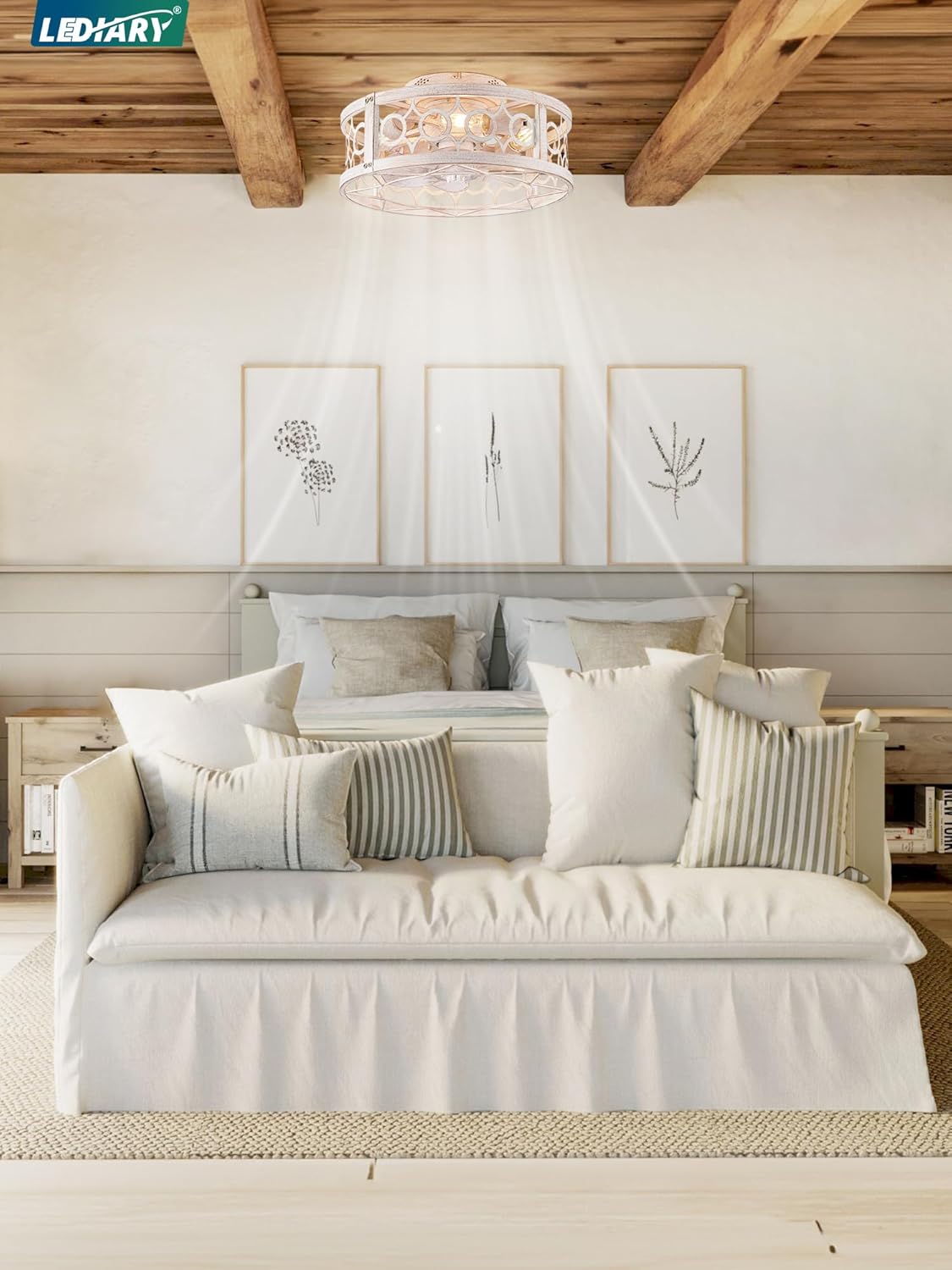 LEDIARY Caged Ceiling Fan with Light and Remote, 16in Small Low Profile Ceiling Fans with Lights, 6 Speed and Reversible Farmhouse Flush Mount Ceiling Fan for Bedroom, Kitchen, Living room - Image 7