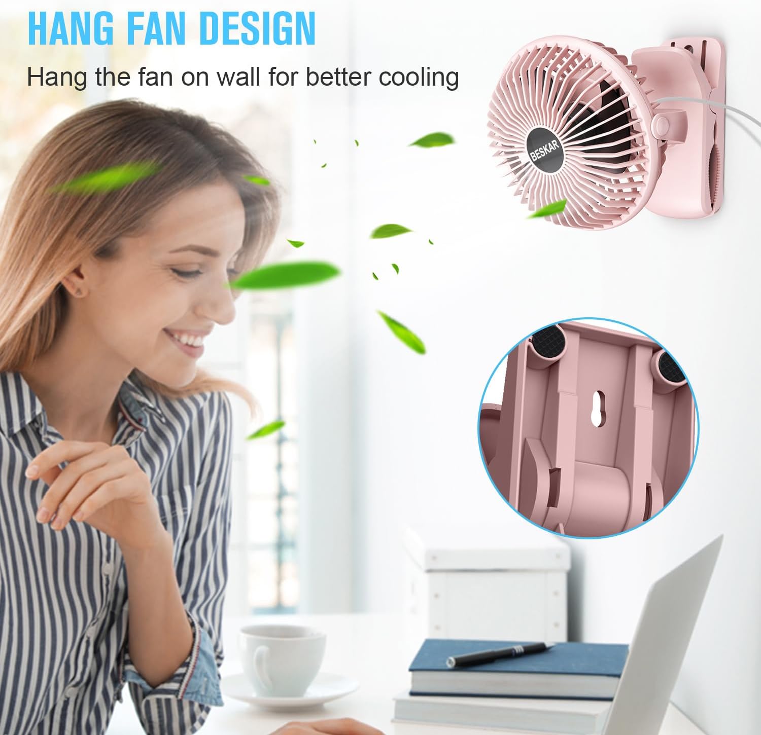 BESKAR USB Powered Clip on Fan, Portable Small Fan with Cord, 3 Speeds Strong Airflow, Personal Fan with Sturdy Clamp, Quiet Desk Fan & Clip Fan - Image 6