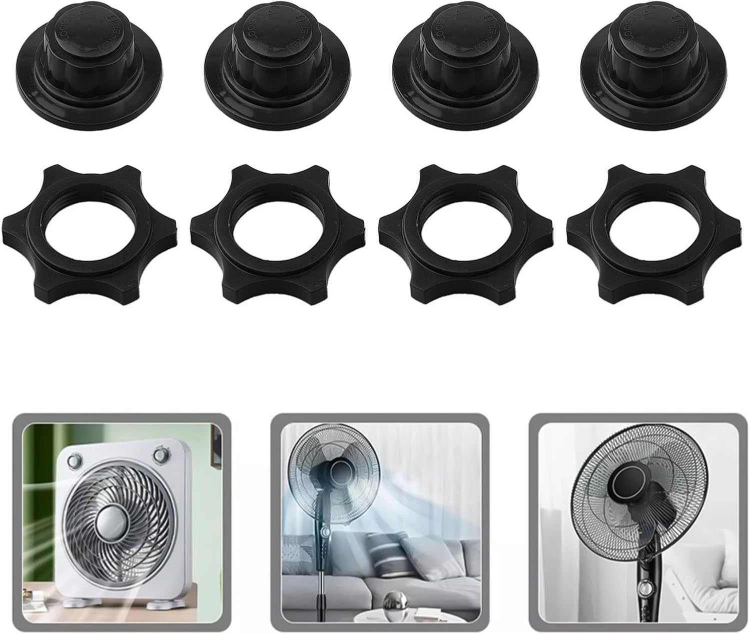 Electric Fan Nut Covers and Fixed Nuts Set – 4-Pack Plastic Fan Replacement Parts for Ceiling, Box & Oscillating Fans, 50x50x22mm Cover + 59mm OD Nut - Image 4