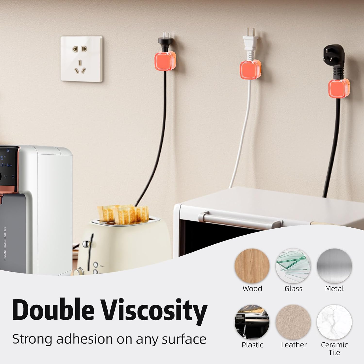 Magnetic Cable Clips Cord Organizer Holder, 6 Pack Adhesive Wire Holder Keeper Organizer USB Charging Cable Storage Holder for Home Office Phone Car Wall Desktop Nightstand Kitchen (Orange) - Image 5