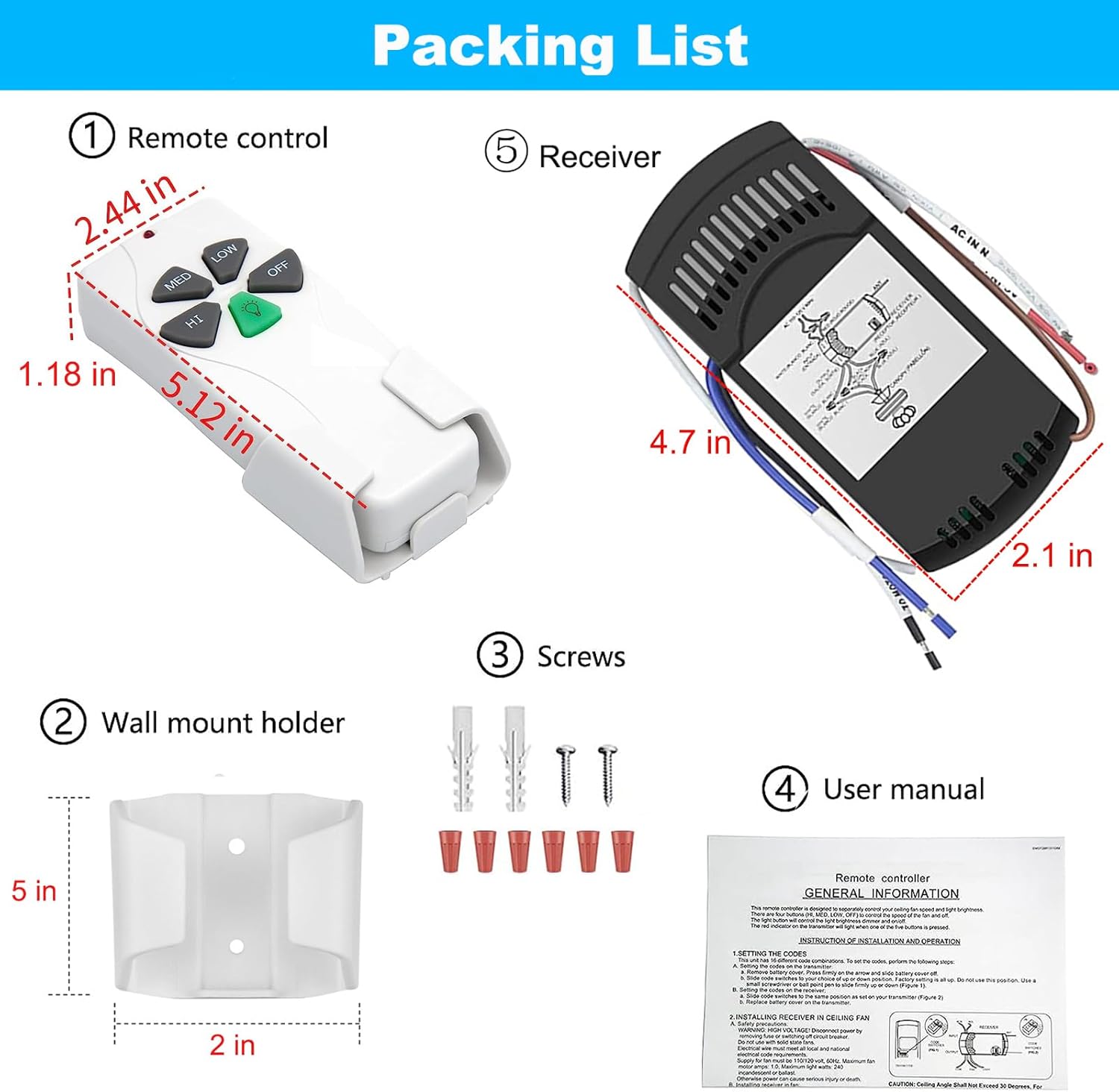 Universal Ceiling Fan Remote Control Kit, Replacement for Hunter, Hampton Bay, Litex, 3-Speeds, with Receiver FAN37R, Replace FAN-53T 2AAZPFAN-53T FAN-11T KUJCE9103 UC7030T - Image 6
