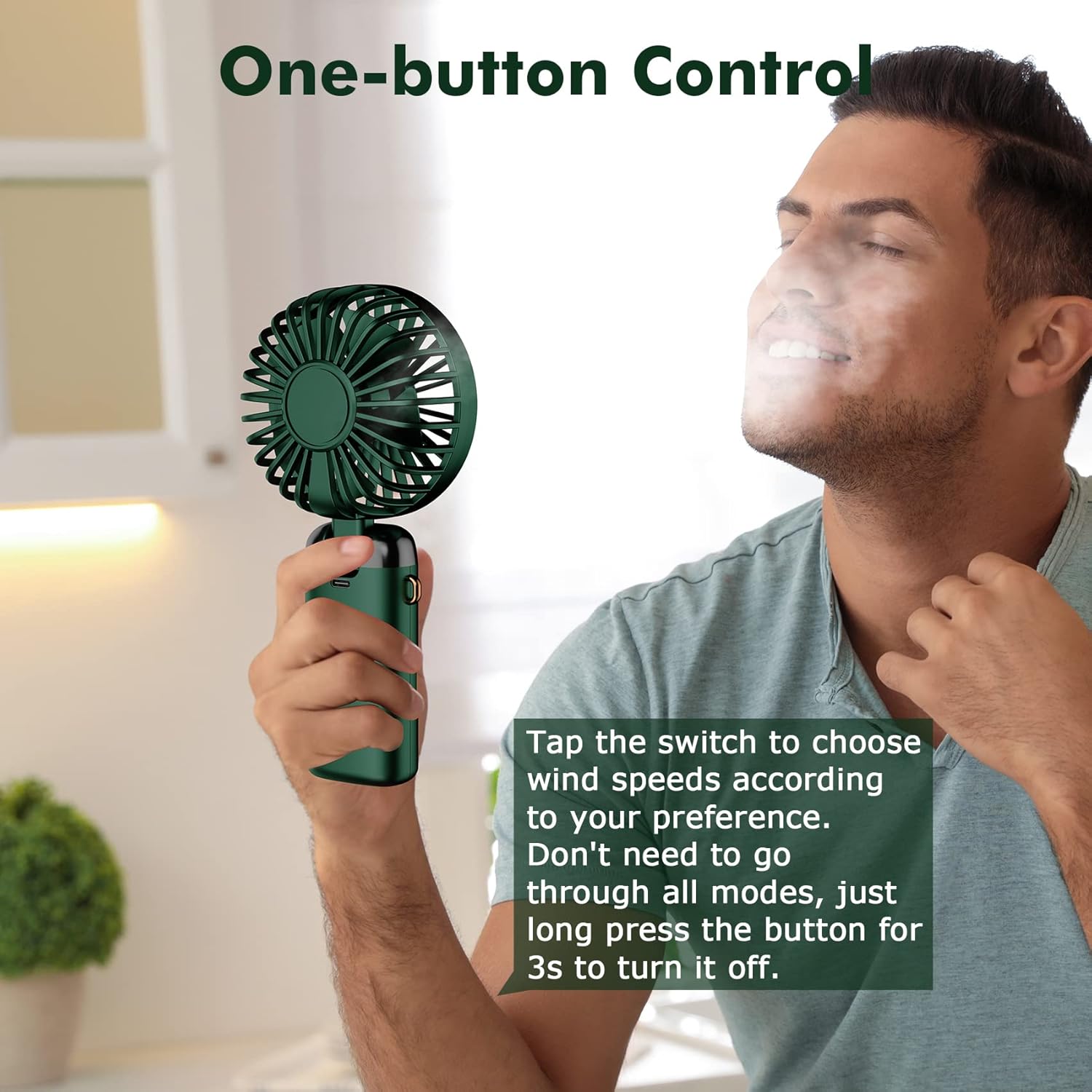 Handheld Fan, Mini Portable Fan USB Rechargeable, Small Pocket Fan 5 Speeds with Lanyard and Base, Built-in 4200mAh Battery USB Desk Fan Foldable for Office, Outdoor, Home, School (Green) - Image 4
