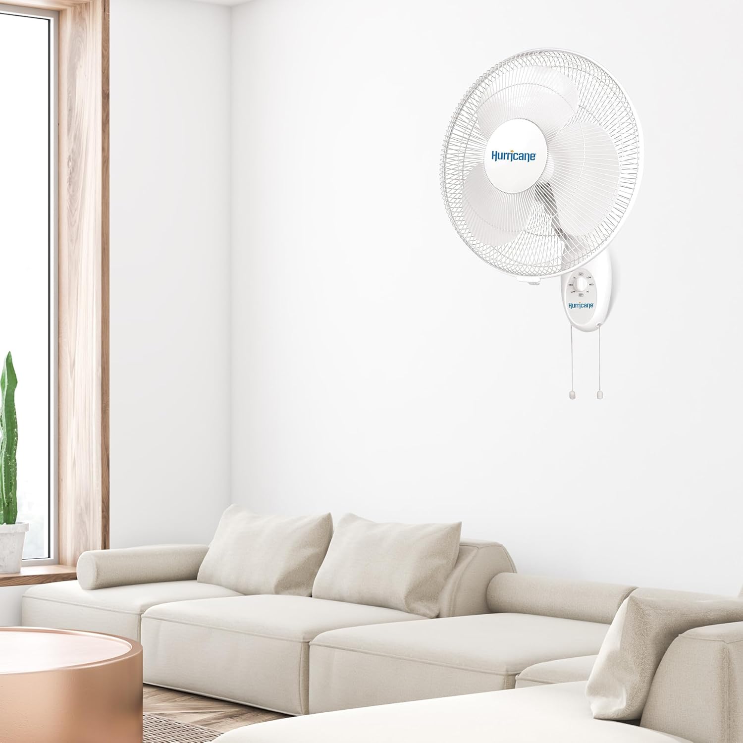 Hurricane 16" Supreme Oscillating Wall Mount Fan w/ 3 Quiet Speeds, White - Corded Electric Air Cooling Unit w/ Easy Pull Cord Controls for Homes, Greenhouses, Garages, Workshops & Gyms - Image 6