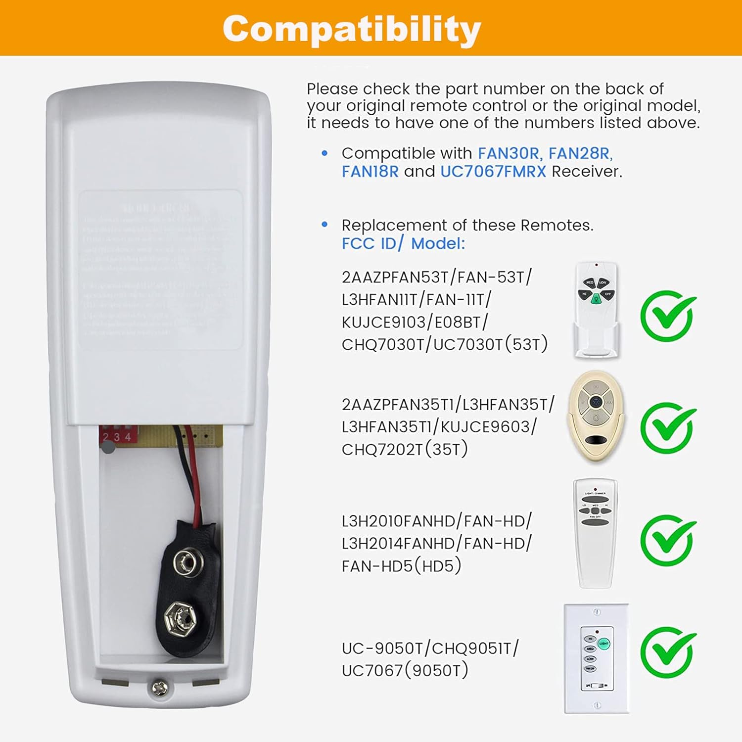 Universal Ceiling Fan Remote Control Kit with dimmer for AC 3-Speed Ceiling Fan Replacement for Hampton Bay Harbor Breeze Hunter UC7078T Fan-HD5 L3H2010FANHD RR7079T CHQ7078T FAN28R Fan-HD Kit - Image 3