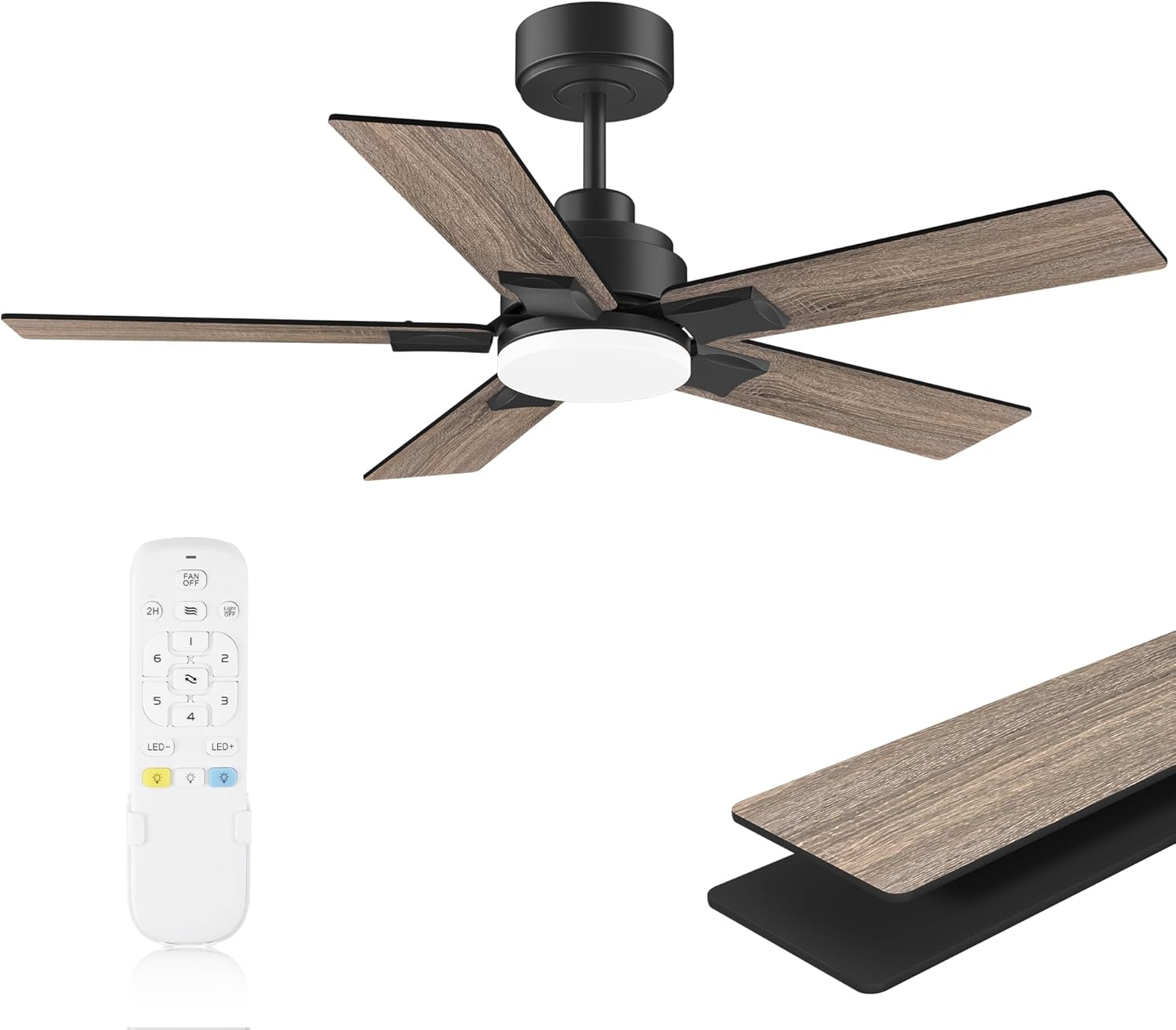 cumilo 42inch Downrod Ceiling Fan with Lights and Remote,Ultra Quite DC Motor,6 Reversible Speed,Energy-efficient,Modern Outdoor&Indoor 5 Fan Blades for Bedroom Living Room Patio Porch,Balck&Walnut