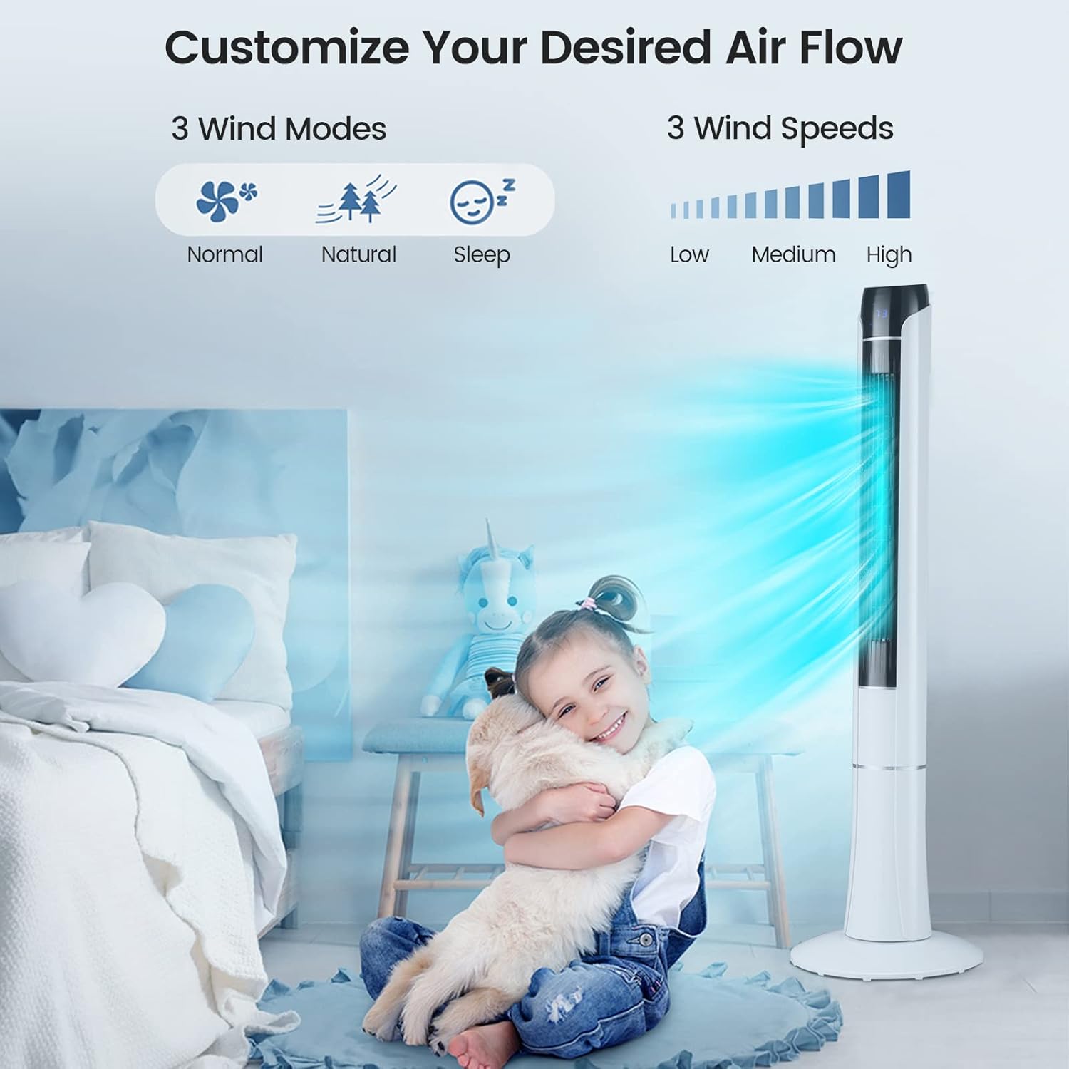 Tangkula 48-Inch Tower Fan with Remote Control, Quiet Bladeless Tower Fan w/ 3 Speeds, 3 Modes, 1-15H Timer & LED Display, 80° Oscillating Floor Standing Fan, Portable Circulating Fan for Home Office - Image 2