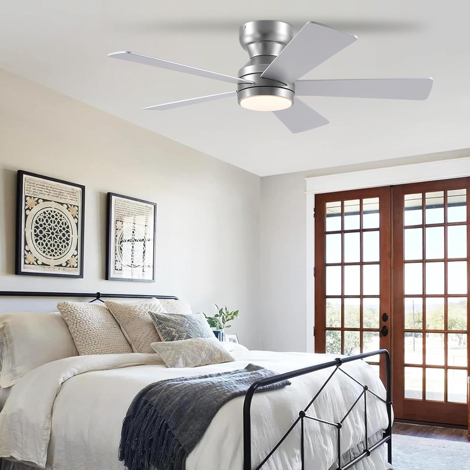 46" Ceiling Fan with Lights Low Profile, Flush Mount Ceiling Light with Remote and 5 Blades, Mute Reversible Motor, 6 Speeds and 3CCT Dimming, Modern Fan Light for Indoor Bedroom, Silver - Image 8