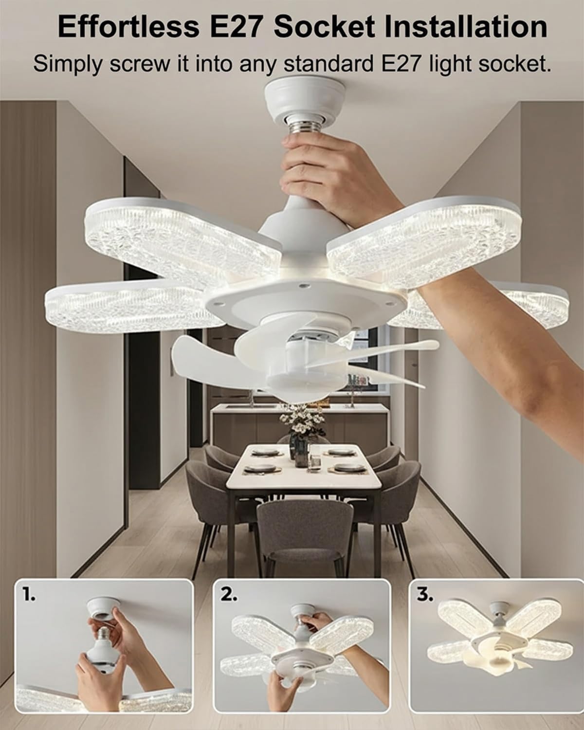 Crystal-Effect LED 5-Blade LED Fan Light, 12" Crystal Fan Light with Dimmable LED, Decorative Chandelier Small Ceiling Fan with Remote Control & Timer, Keeping You Cool and Sparkling - Image 5