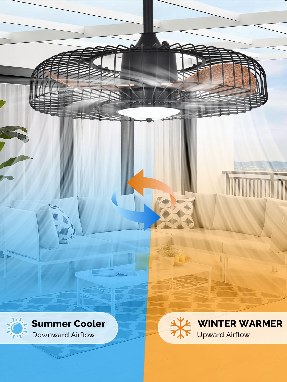 Orison Outdoor Ceiling Fans with Lights for Patio, 24" Weatherproof Ceiling Fan, Gazebo Fan Remote & APP Control, 3CCT Dimmable,Caged Plug in Ceiling Fan with Hanging Hook for Pergola Porch Canopy - Image 7