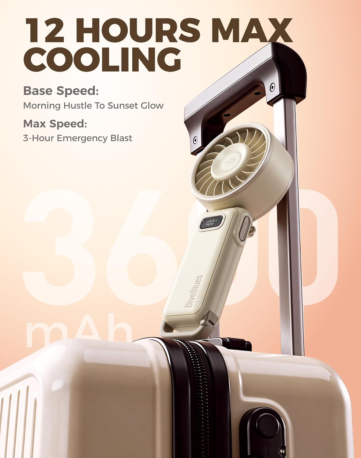 Diveblues Portable Hand Fan - Mini USB Rechargeable Handheld Fan Up to 12 Hours Cooling, 1-100 Speed Personal Fan with Turbo Airflow, 180° Foldable Desk Fan for Office & Bedroom & Travel & Commuting - Image 7