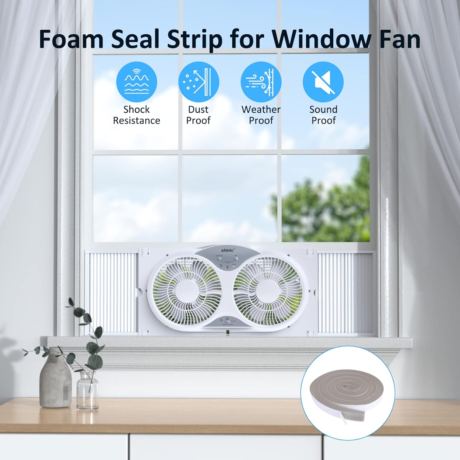 shinic Window Fan with Reversible Airflow Quiet, Twin 9" Blades, Full Remote Control, 3 Functions-3 Speeds, Bathroom Kitchen Window Exhaust Fan, Width Adjustable (From 23.5" to 37") ETL Certified - Image 8