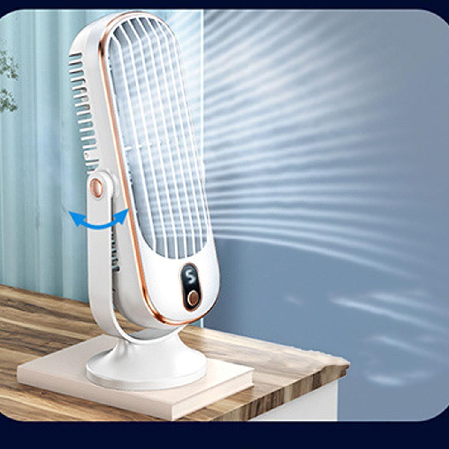 Desktop Fan, Rapid Cooling 5 Speeds Portable Rechargeable Oscillating Tower Fan with Energy Efficient Battery, Quiet Desk, Office Desk, USB Table for Home with Easy (White) - Image 4