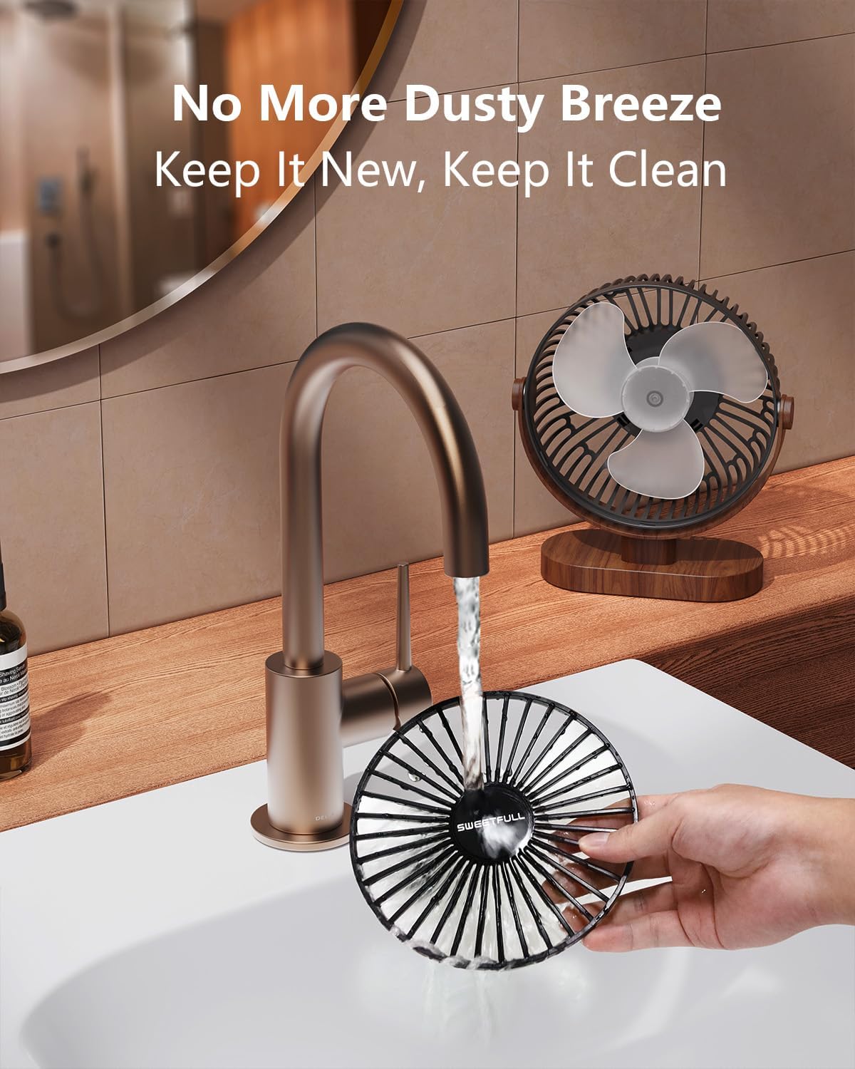 SWEETFULL 6.5 Inch USB Small Desk Fan, 3 Speeds Quiet Portable Desktop Table Fan, 360° Adjustment Personal Mini Fan for Home Office Car Outdoor Travel (Black wood grain) - Image 4