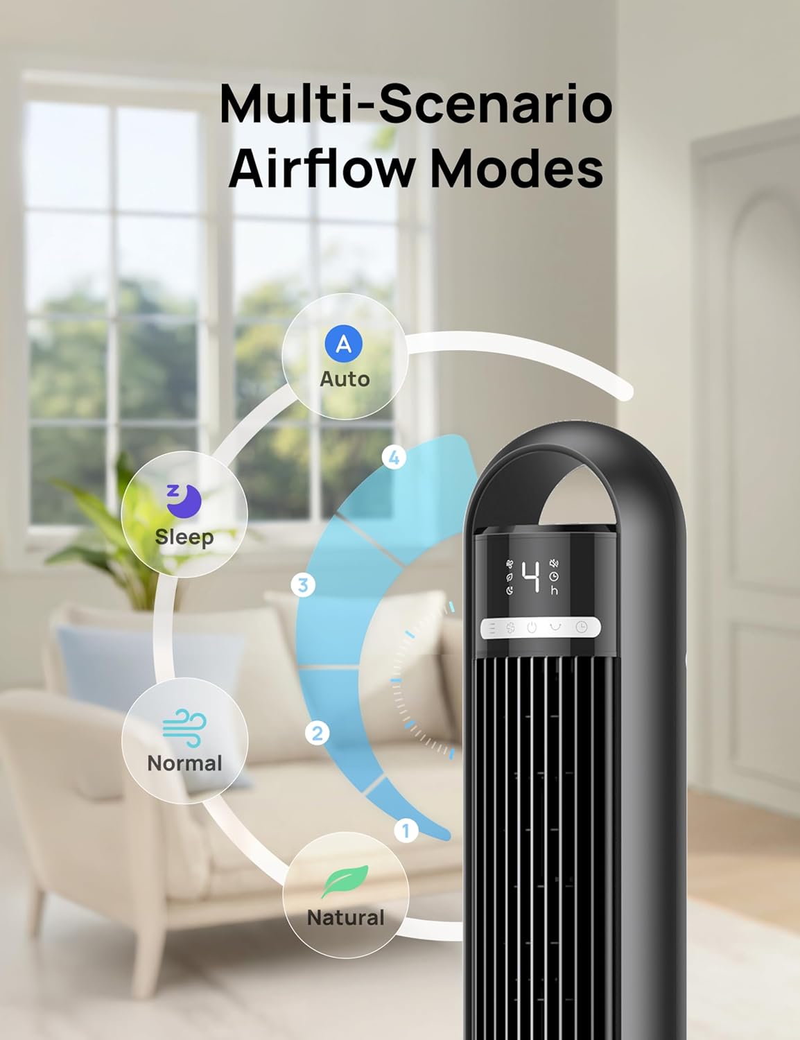 DREO Smart Tower Fan for Bedroom, 90° Oscillating Standing Fans for Room with 4 Speeds, 4 Modes, 25dB Quiet for Sleep, 25ft/s Velocity, 8H Timer, Remote/App/Voice Control for Living Room, Office, Home - Image 6