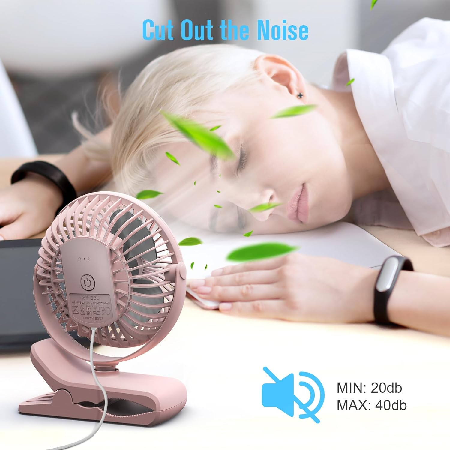 HONYIN Clip on Fan, 720° Rotation Small Desk & Clip Fan, Personal Cooling Fan with Sturdy Clamp, 3 Speeds, Quiet Little Fan by USB Plug In, for Bedroom Office Desktop Treadmill - Image 4