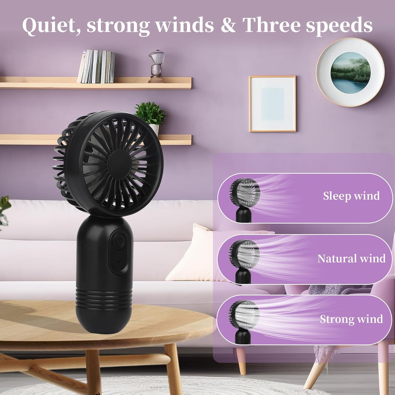 Mini Portable Fan - Handheld Fan, 3 Pack USB Rechargeable Personal Fan, Battery Operated Lightweight Small Makeup/Pocket Fan with 3 Speeds For Stylish Girl Boys Women Men Office Outdoor Travel - Image 3