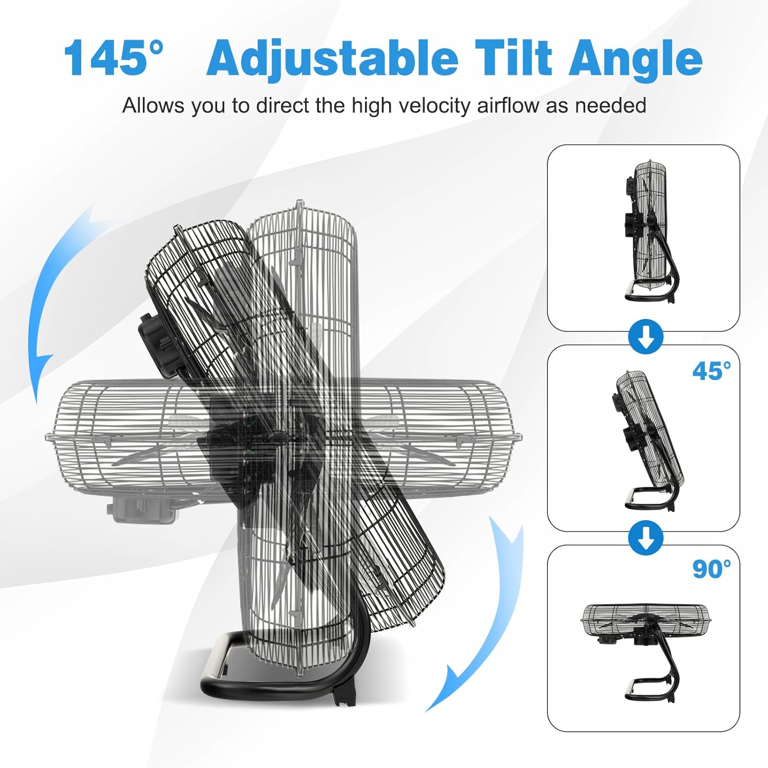 DORTALA 3-Speed High Velocity Floor Fan, 20 Inch Heavy Duty Metal Industrial Shop Fan with 145° Adjustable Tilt, for Commercial, Garage, Greenhouse, Warehouse, Workshop and Basement, Black - Image 4