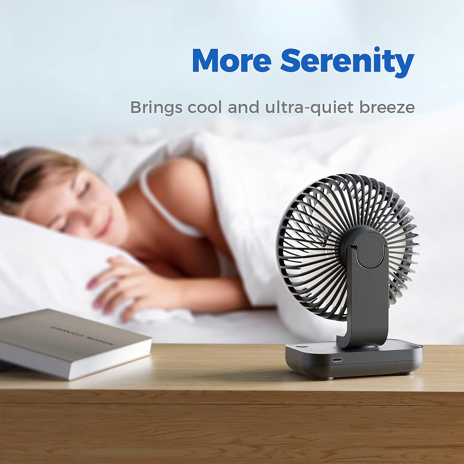 OCOOPA Small Desk Fan, 4000mAh Rechargeable USB Fan Battery Operated, 4 Speeds, 5'' Portable Table Fan with Strong Airflow Quiet, Detachable Grille, Mini Desktop Fan(Blue) - Image 6