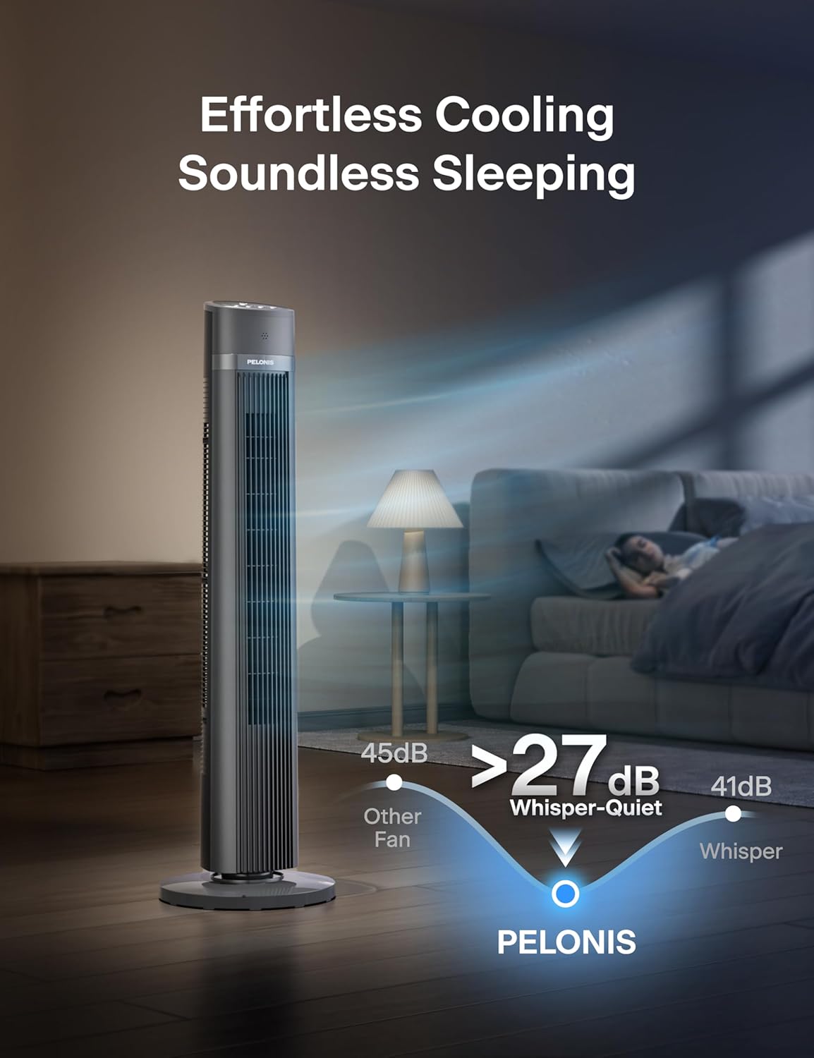 PELONIS Oscillating Tower Fan with Remote Control 40’’ Quiet Stand Up Fan with 3 Speed Settings and 3 Modes 15-Hour Timer LED Display for Bedroom Home Office Use, Black - Image 5