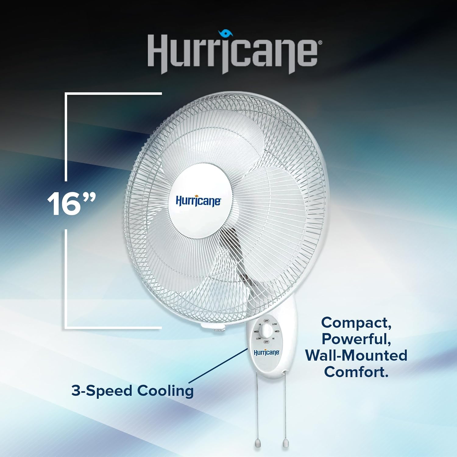 Hurricane 16" Supreme Oscillating Wall Mount Fan w/ 3 Quiet Speeds, White - Corded Electric Air Cooling Unit w/ Easy Pull Cord Controls for Homes, Greenhouses, Garages, Workshops & Gyms - Image 4