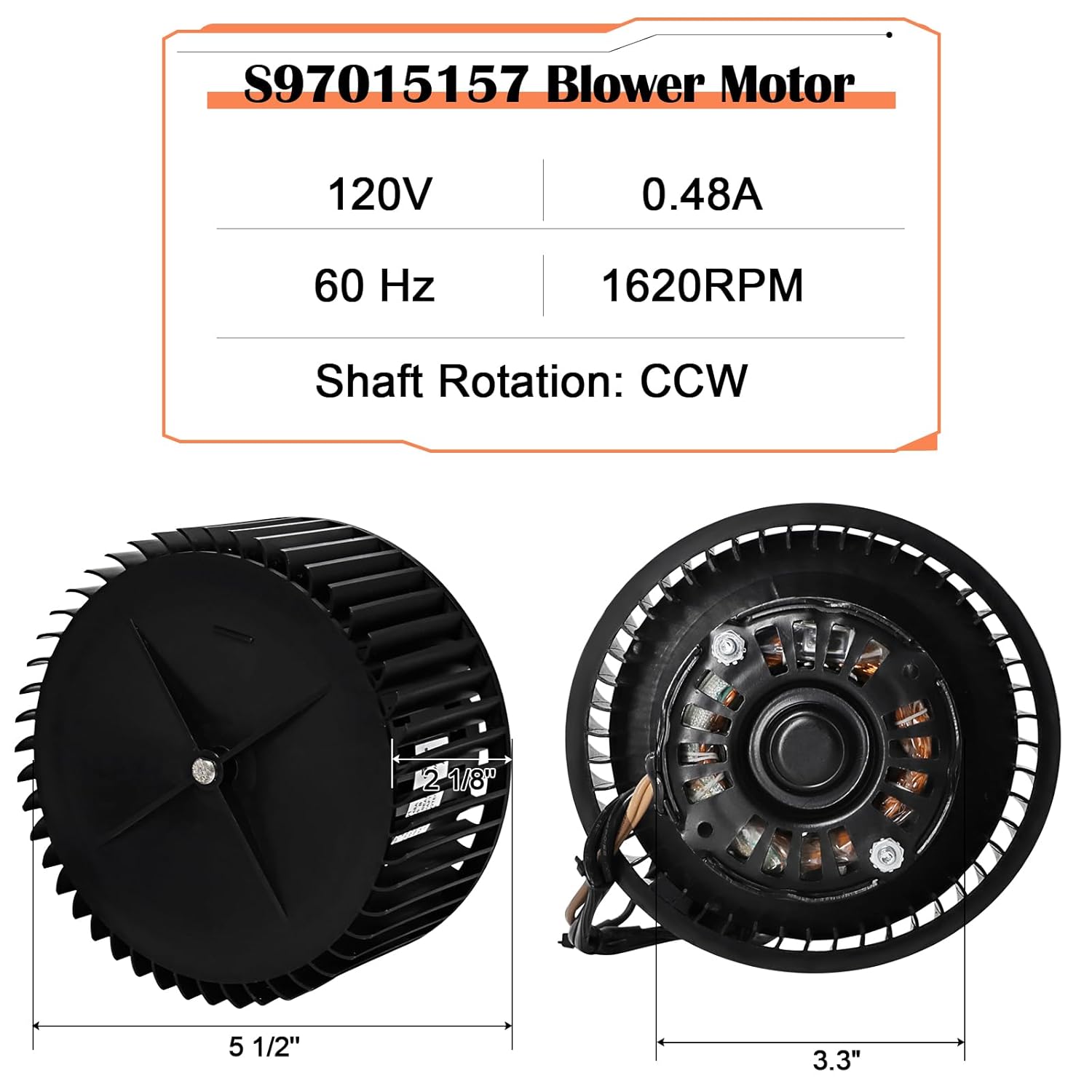Hiorucet S97015157 Motor & 99020276 Blower Wheel Assembly for Nutone Broan DX110, 672SP, DX70L, 676-D/2676F-A, 784, 683-C, DX50L, 646D, 763N, S97015162 97015157 Bathroom Exhaust Fan Replacement Parts. - Image 3