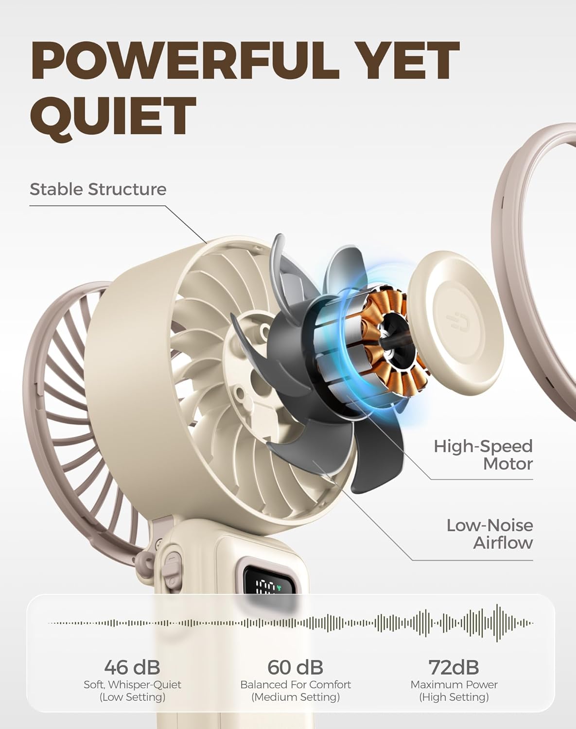 Diveblues Portable Hand Fan - Mini USB Rechargeable Handheld Fan Up to 12 Hours Cooling, 1-100 Speed Personal Fan with Turbo Airflow, 180° Foldable Desk Fan for Office & Bedroom & Travel & Commuting - Image 4