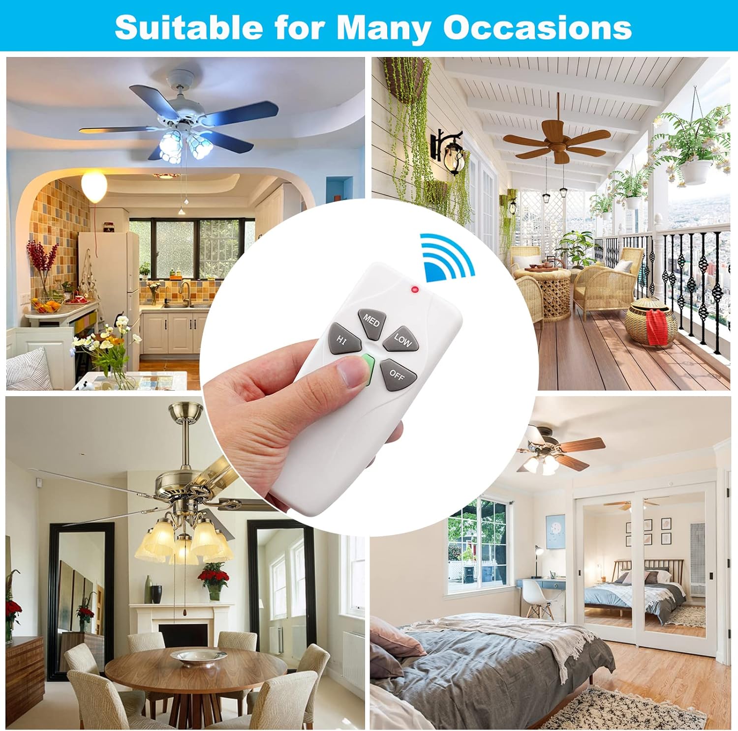 Universal Ceiling Fan Remote Control Kit, Replacement for Hunter, Hampton Bay, Litex, 3-Speeds, with Receiver FAN37R, Replace FAN-53T 2AAZPFAN-53T FAN-11T KUJCE9103 UC7030T - Image 7