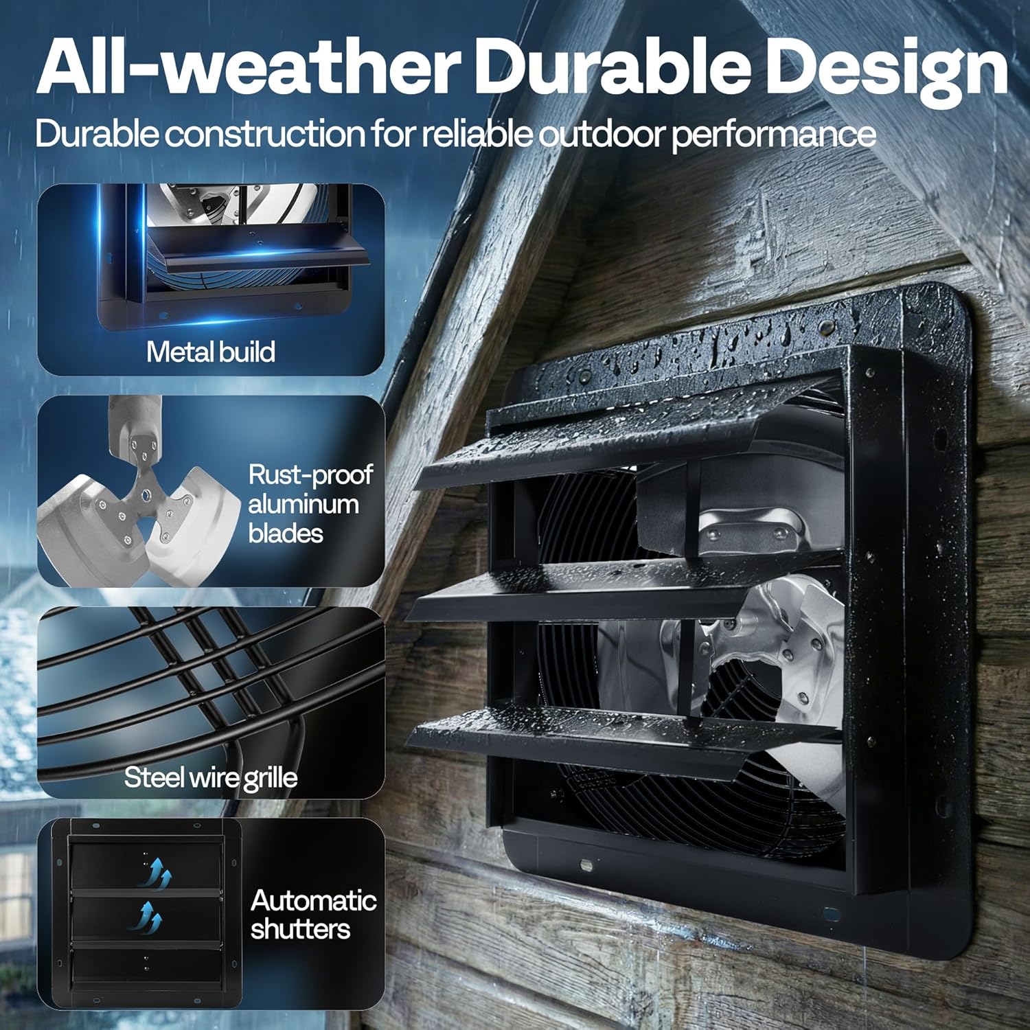 VIVOHOME 1300 CFM Attic Fan with Thermostat - Smart Temperature & Humidity Control, EC Motor Variable Speed, Wall Mount Exhaust for Garage, Workshop, Greenhouse, Remote Included - Image 6