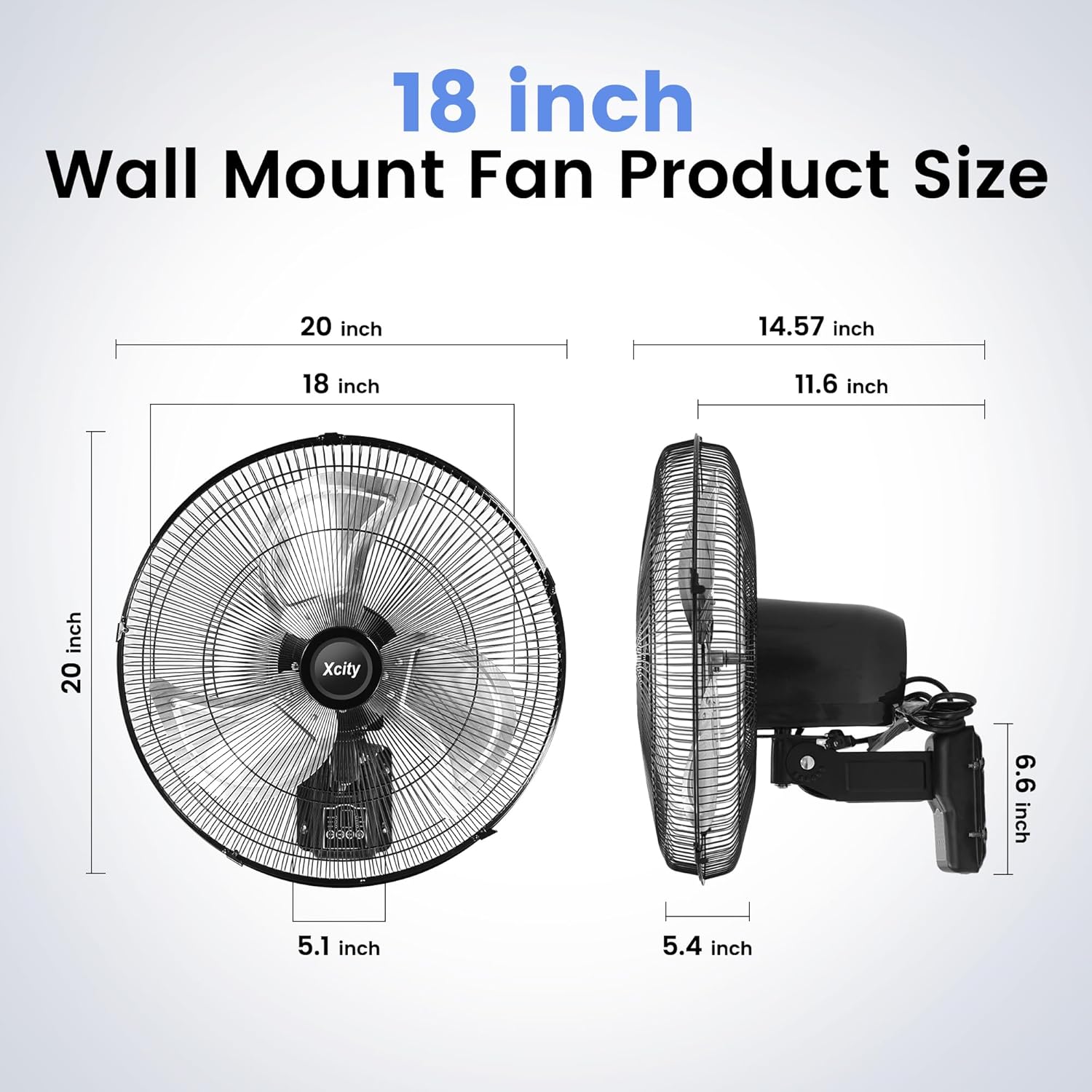 18" Oscillating Wall Mount Fan with Remote Control, 90° Auto Oscillation & Timer, Industrial Grade with 3 Speeds, Digital Display, Quiet Wall Mounted Fan for Home Gym, Garage, Workshop - Image 2