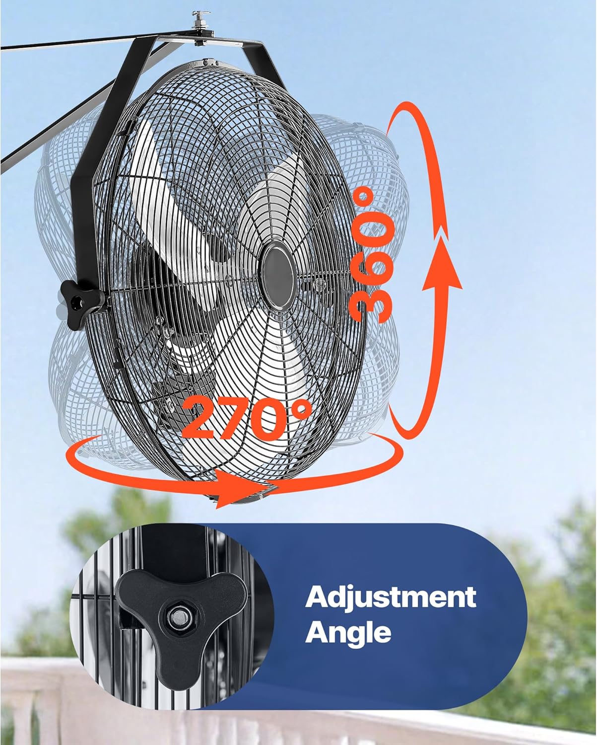 20-Inch Industrial Wall-Mounted Fan, High Airflow 4650 CFM Indoor Fan with Adjustable 3 Speeds, Durable Motor and Aluminum Blades for Garage, Workshop, Warehouse, Greenhouse - Image 3