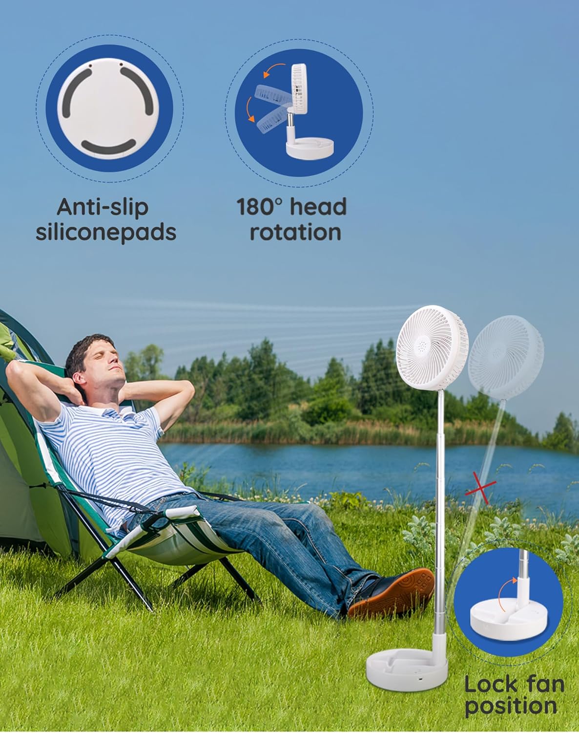 Primevolve Portable Battery Operated Standing Fan, Rechargeable USB Personal Floor Fan with Remote, Adjustable Height, White 7.7" Non-Oscillating - Image 3