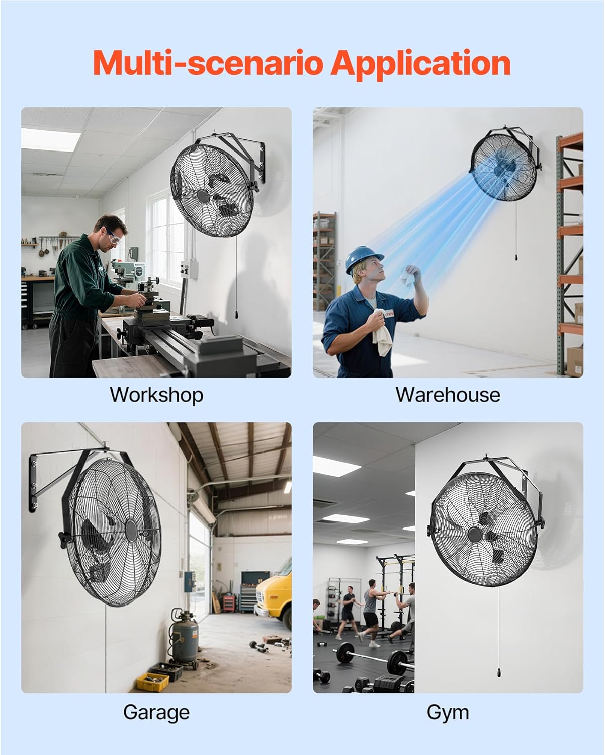 20-Inch Industrial Wall-Mounted Fan, High Airflow 4650 CFM Indoor Fan with Adjustable 3 Speeds, Durable Motor and Aluminum Blades for Garage, Workshop, Warehouse, Greenhouse - Image 6