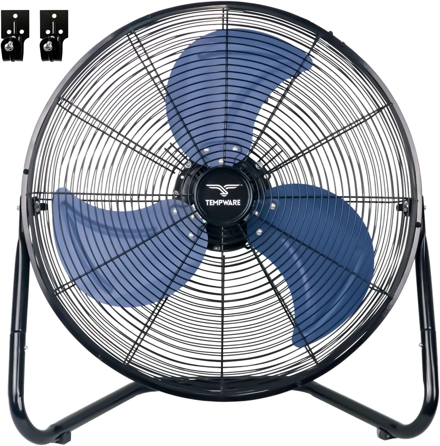 20 Inch High Velocity Industrial Floor Fan, 3-Speed Heavy Duty Metal Cradle Floor Fans with 360° Tilt for Warehouse, Workshop, Garage, Factory and Basement, Black & Blue