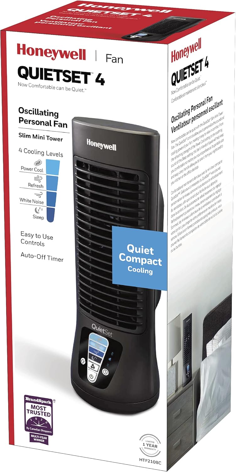 Honeywell HTF210BC QuietSet® 13" Personal Desk/Table Fan, Slim, Mini Tower, Oscillating Fan, Portable, Easy to Use Controls, Compact, 4 Speeds, Black - Image 9