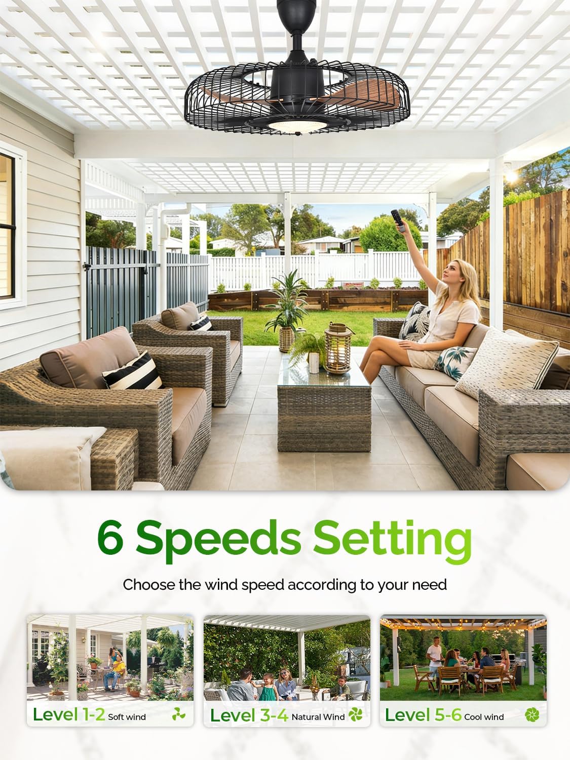 Orison Outdoor Ceiling Fans with Lights for Patio, 24" Weatherproof Ceiling Fan, Gazebo Fan Remote & APP Control, 3CCT Dimmable,Caged Plug in Ceiling Fan with Hanging Hook for Pergola Porch Canopy - Image 5