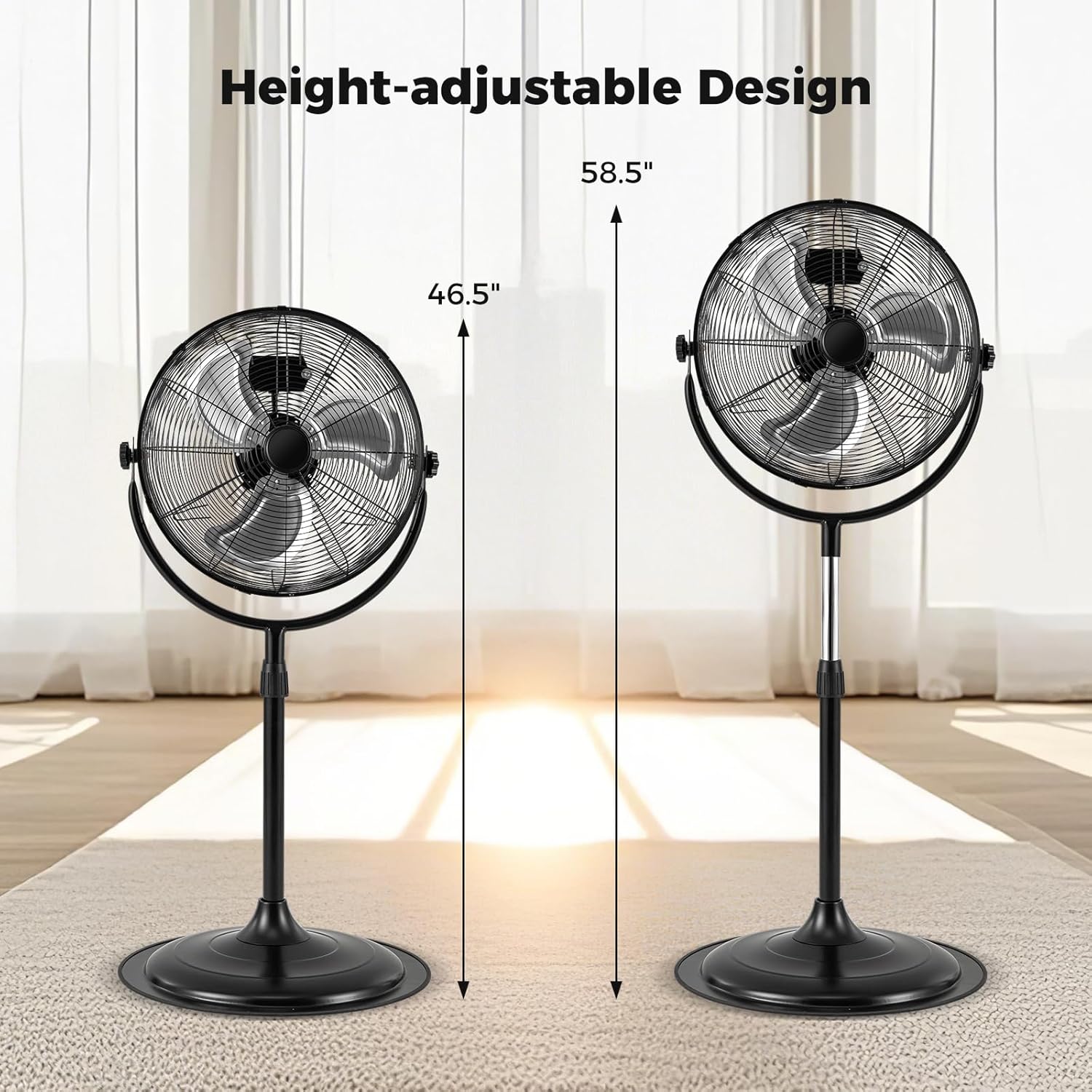COSTWAY 18" Industrial Pedestal Fan, 3 Speeds Commercial Standing Fan with Adjustable Height, Vertical Oscillating Function, Powerful Motor, Aluminum Blades for Living Room, Bedroom, Home Office - Image 4