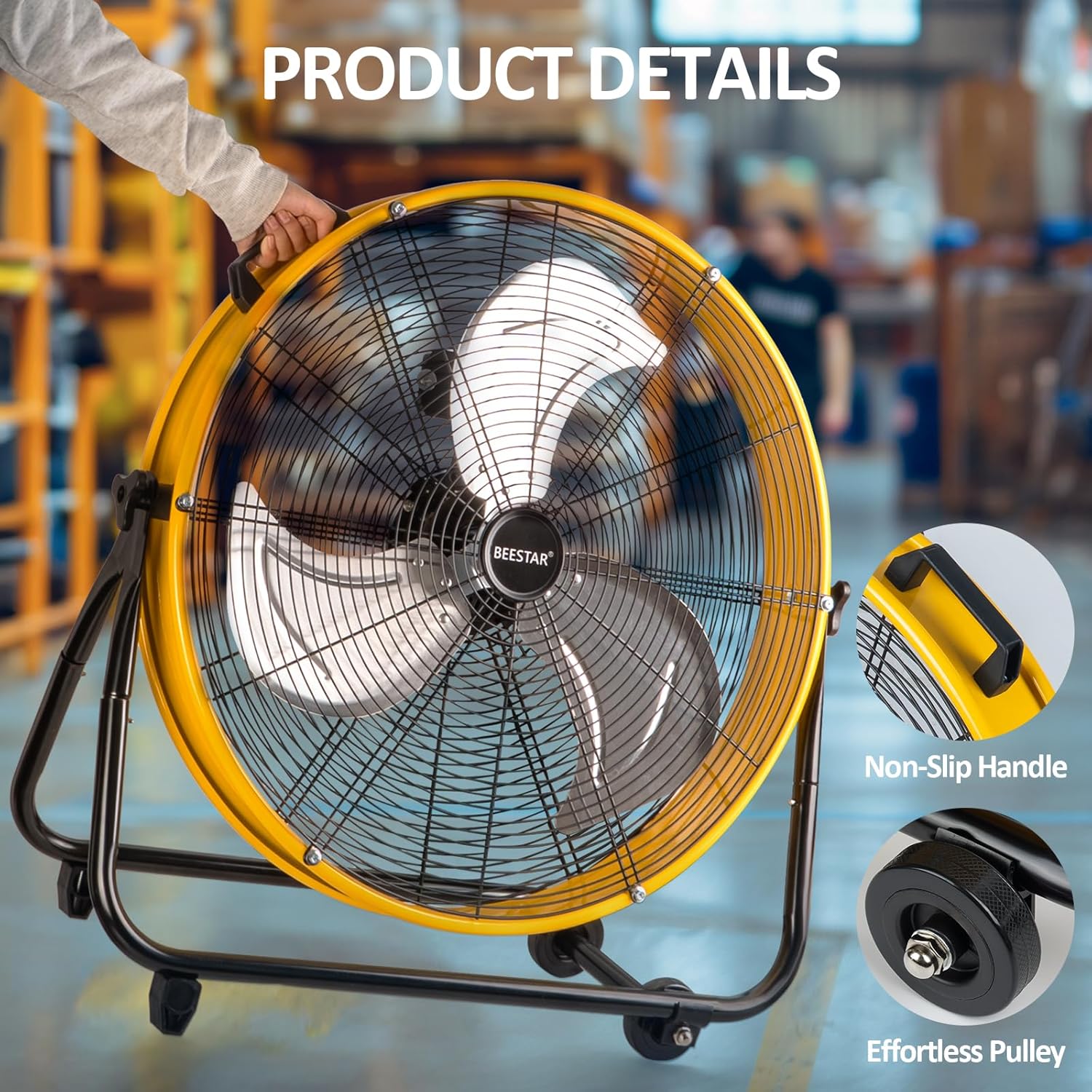 BEESTAR 24 Inch Industrial Drum Fan, High Velocity Heavy Duty Metal Floor Fan 8800CFM 3 Speed 360° Tilt 1/3HP Motor Floor Fan for Garage,Warehouse,Greenhouse,Shop,Workship,Basement (24 INCH) - Image 5