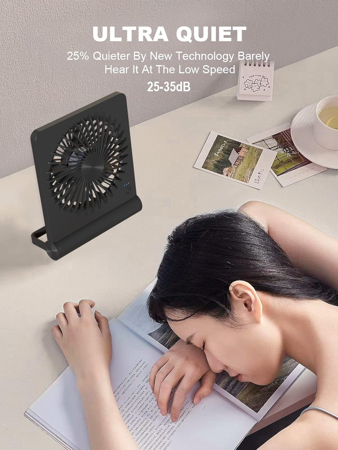 Small Desk Fan,Rechargeable USB Fan Battery Operated,Ultra Quiet, Strong Wind, 3 Speeds Travel Fans - Image 2