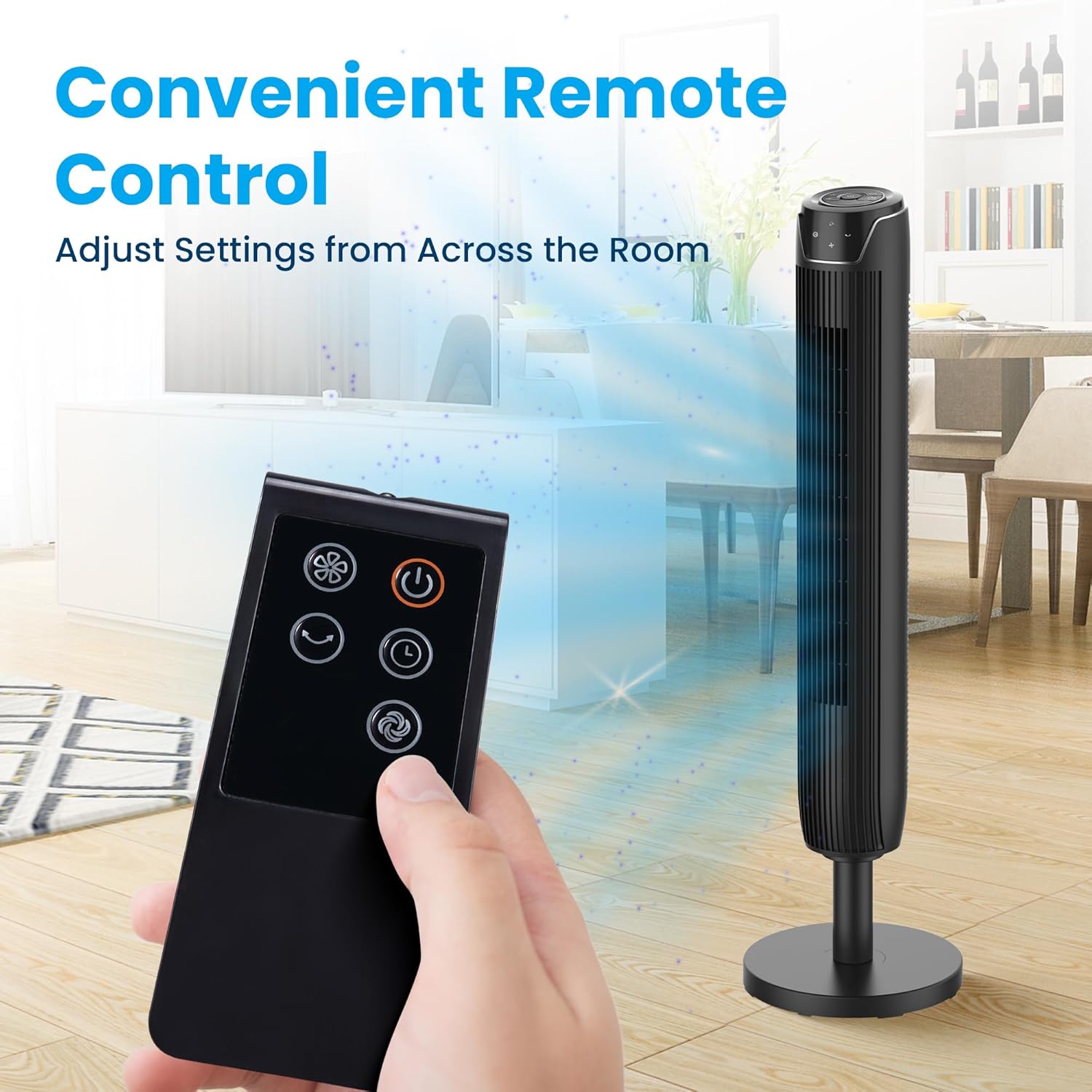 Senville 42" Oscillating Tower Fan for Bedroom, Remote, Bladeless, Quiet, 3 Modes, 7-Hour Timer, LED Display, Black - Image 4